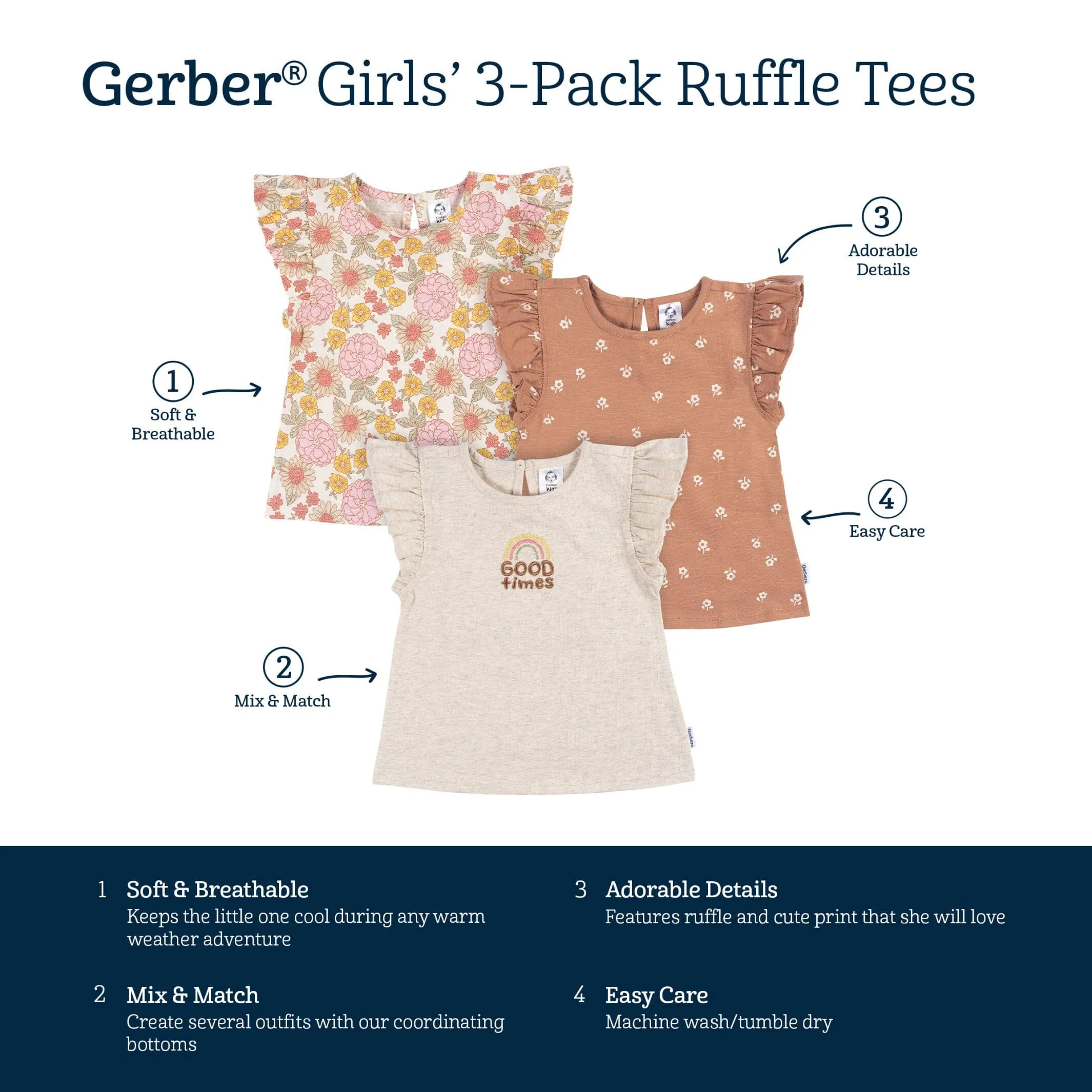 3-Pack Infant and Toddler Girls Good Times T-Shirts Gerber Childrenswea