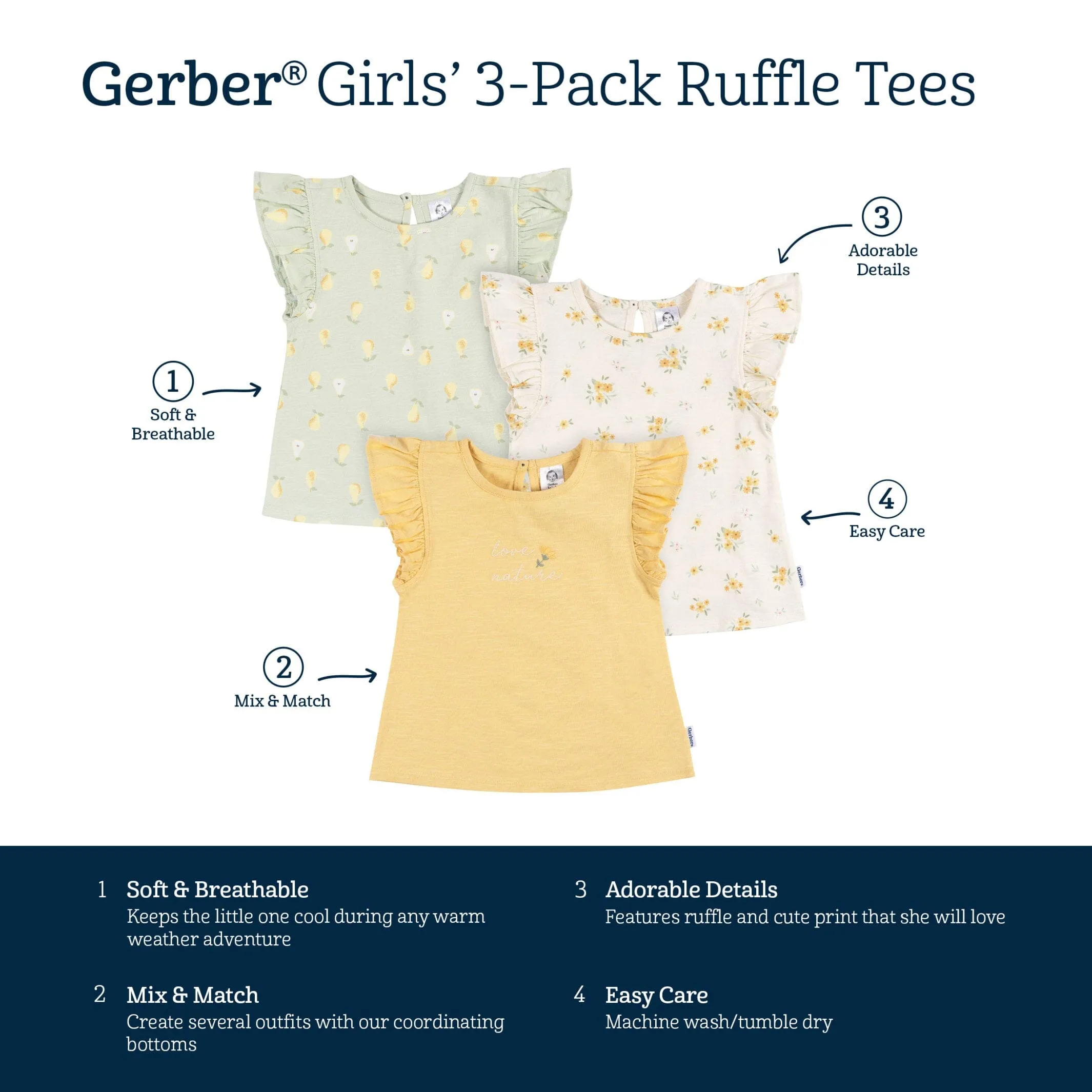 3-Pack Infant and Toddler Girls Love Nature T-Shirts Gerber Childrenswea