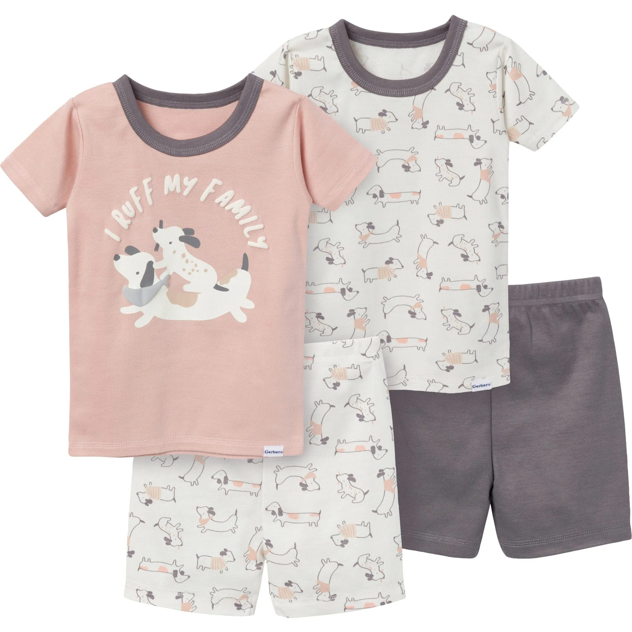 4-Piece Infant & Toddler Neutral Dog Top and Shorts Pajama Set Gerber Childrenswea