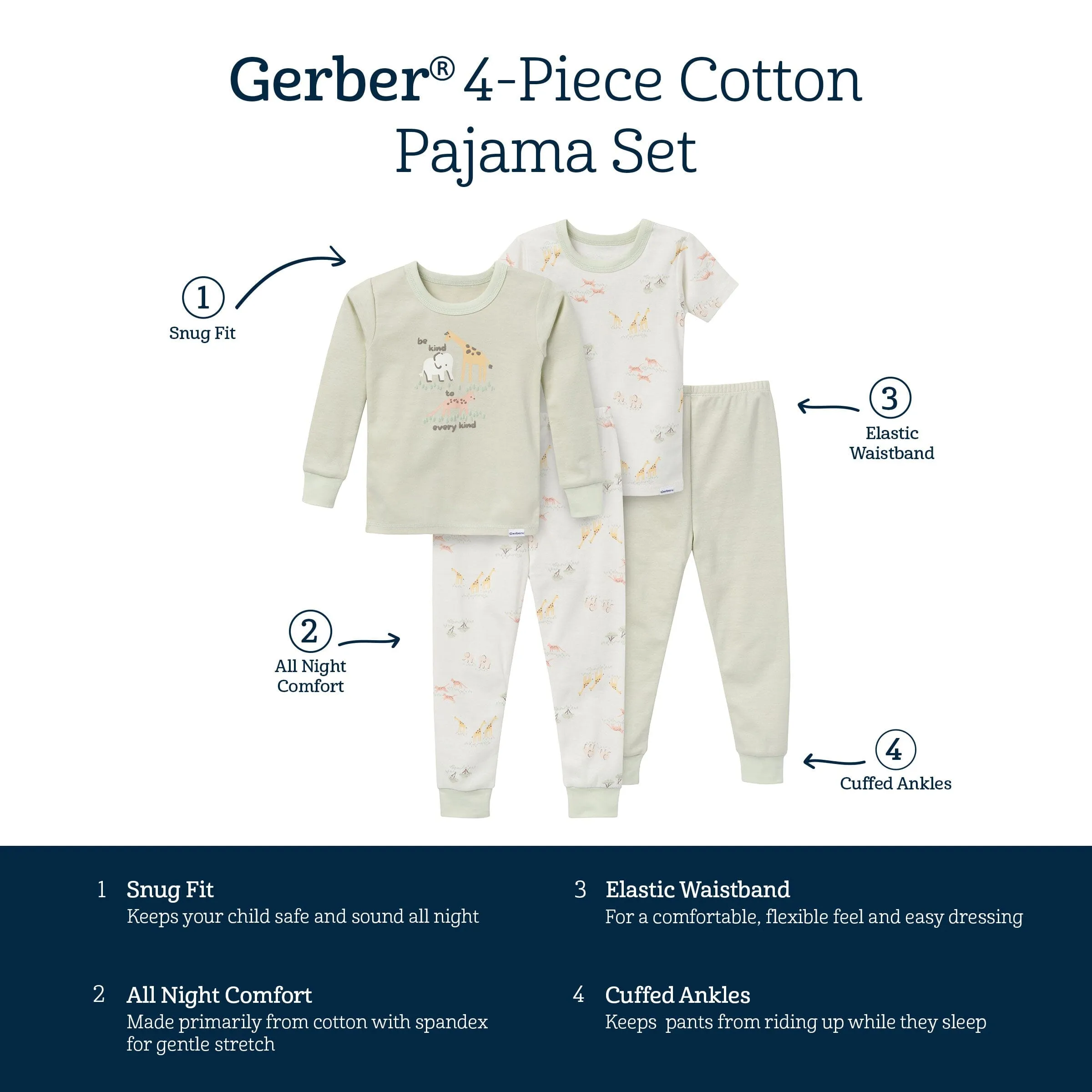4-Piece Infant & Toddler Neutral Safari Tops and Pants Sets Gerber Childrenswea