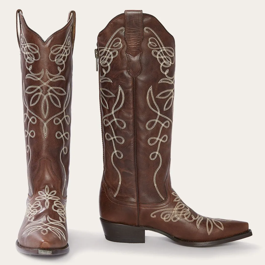 Adeline Burnished Brown Back Zip Cowboy Boot -STETSON