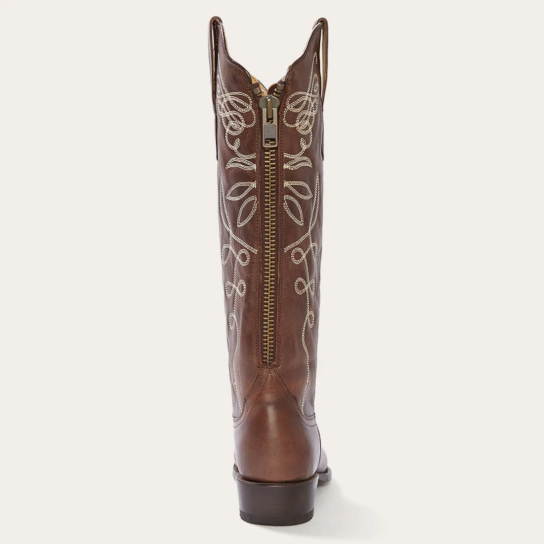 Adeline Burnished Brown Back Zip Cowboy Boot -STETSON