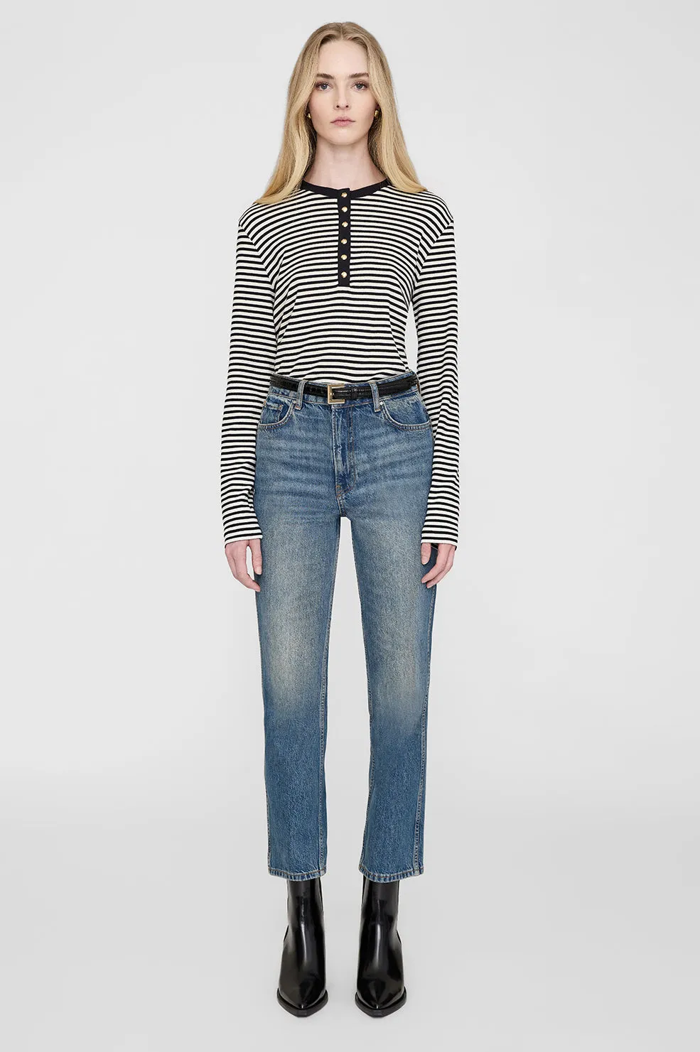 Alessia Long Sleeve Tee - Cream And Black Stripe -ANINE BING