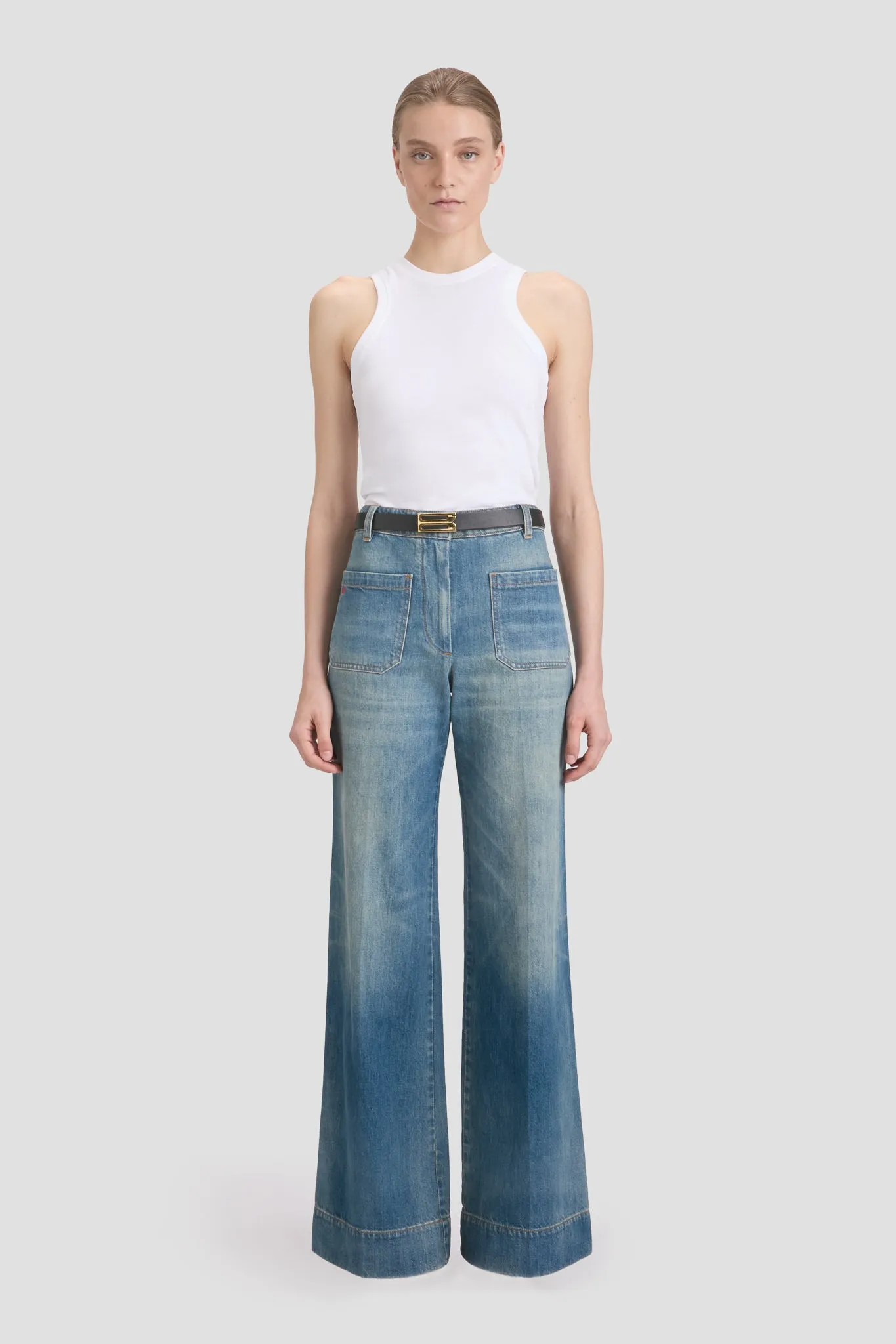 Alina High Waisted Jean In Washed Blue Victoria Beckham