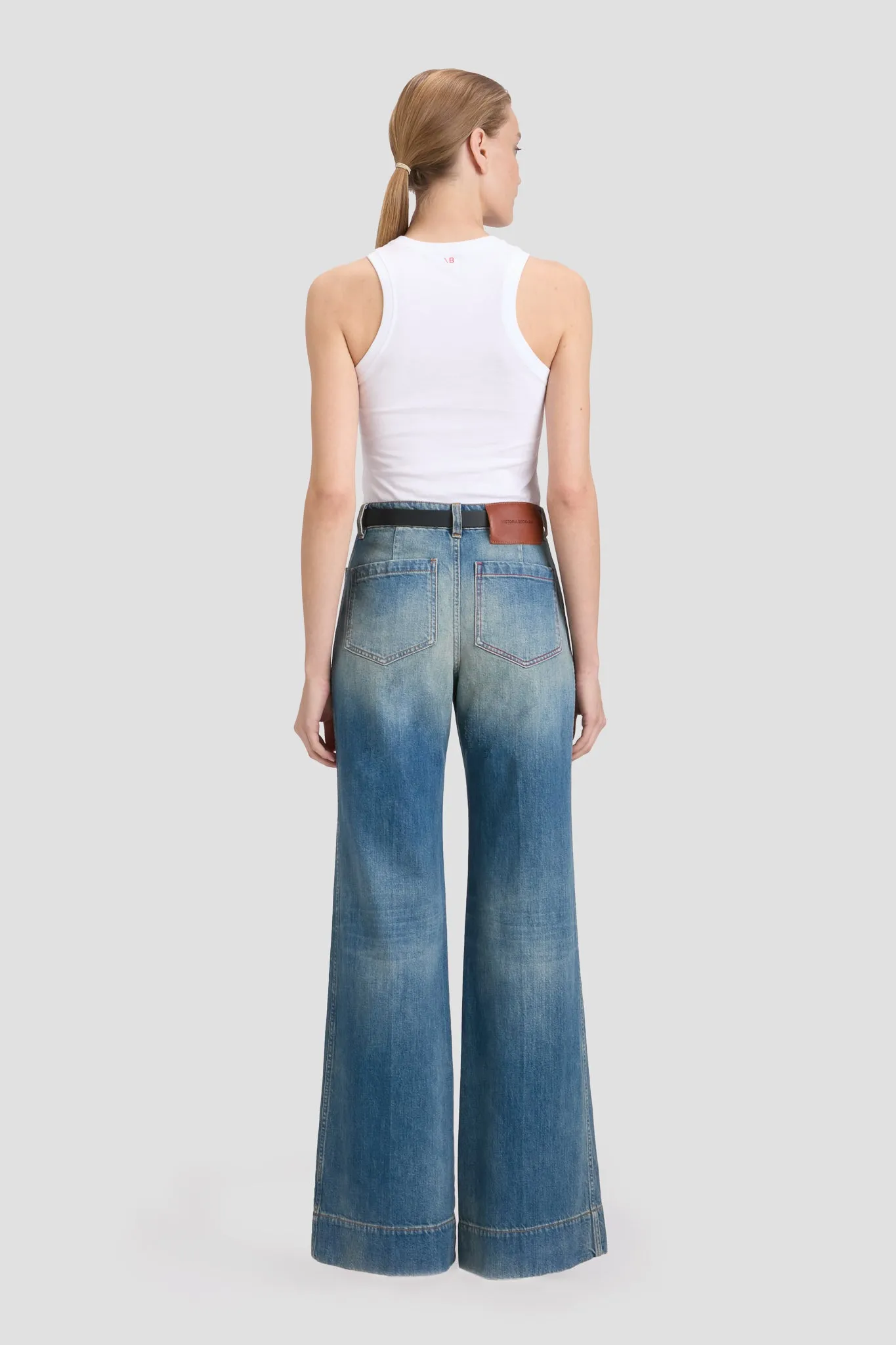 Alina High Waisted Jean In Washed Blue Victoria Beckham