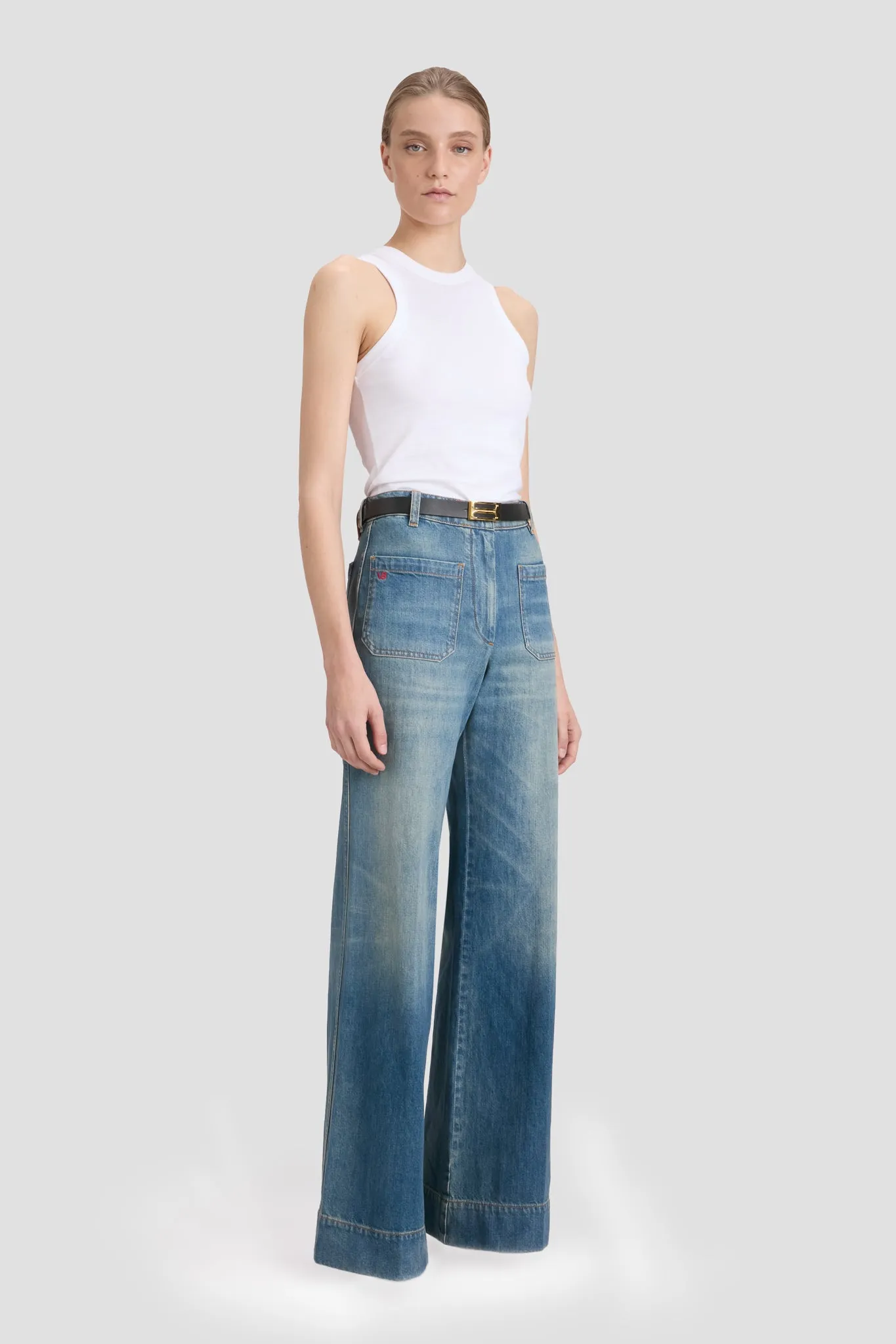 Alina High Waisted Jean In Washed Blue Victoria Beckham