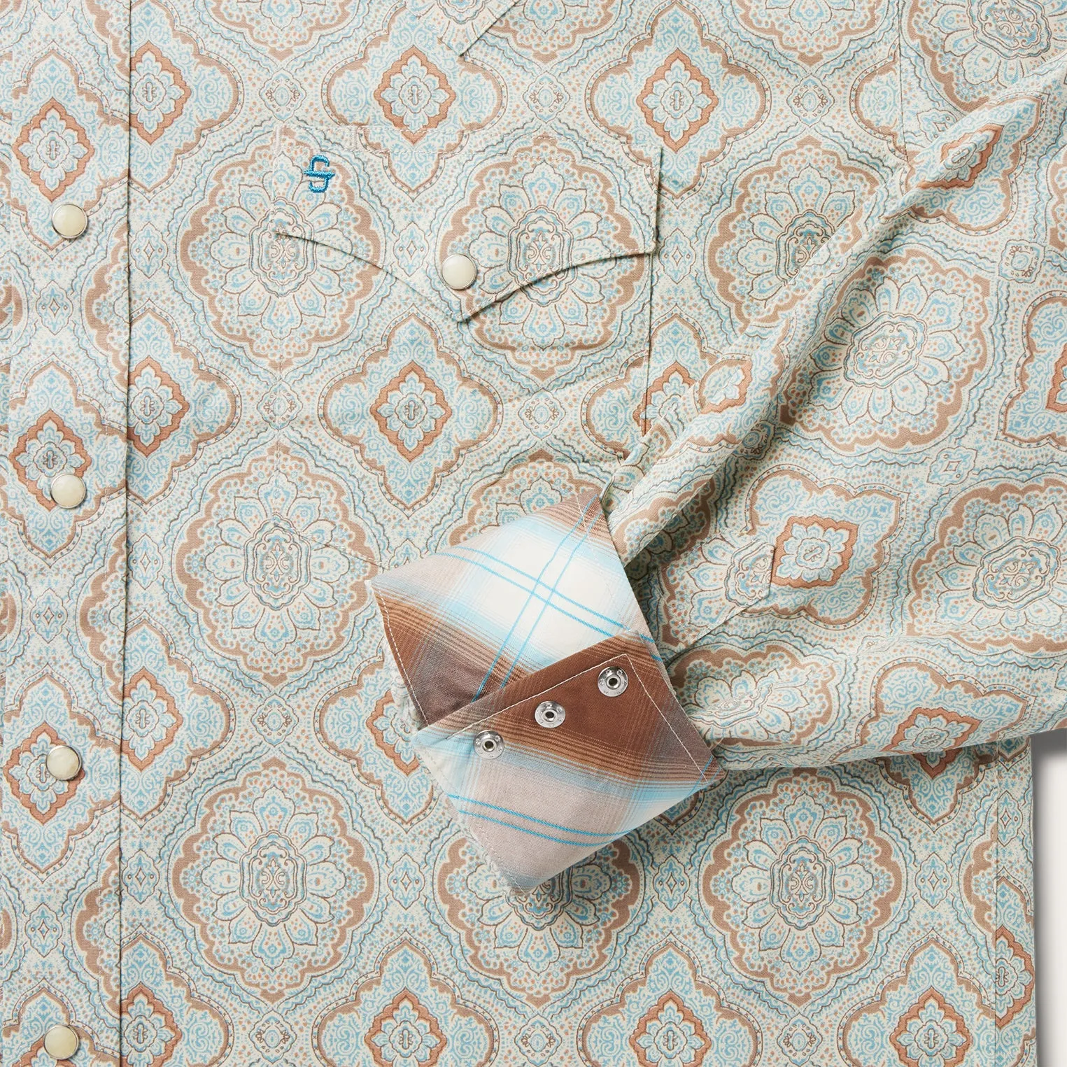 Aqua Paisley Print Western Shirt -STETSON