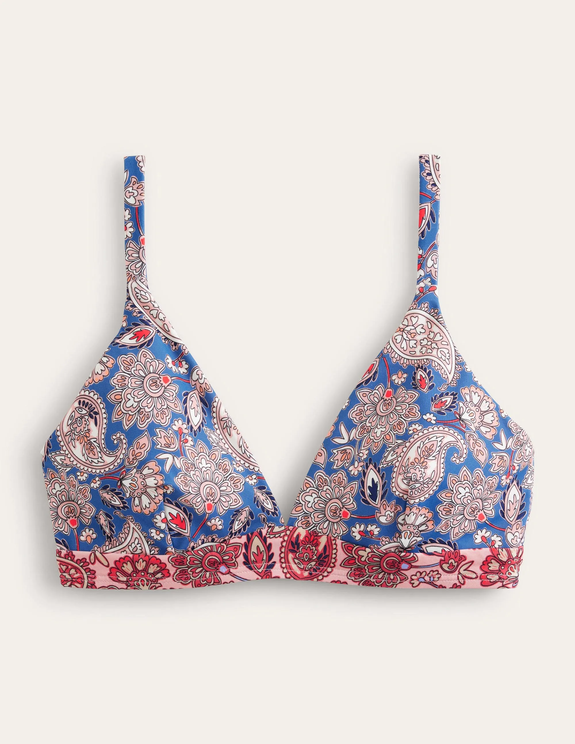 Arezzo V-neck Bikini Top-True Navy, Paisley Terrace
