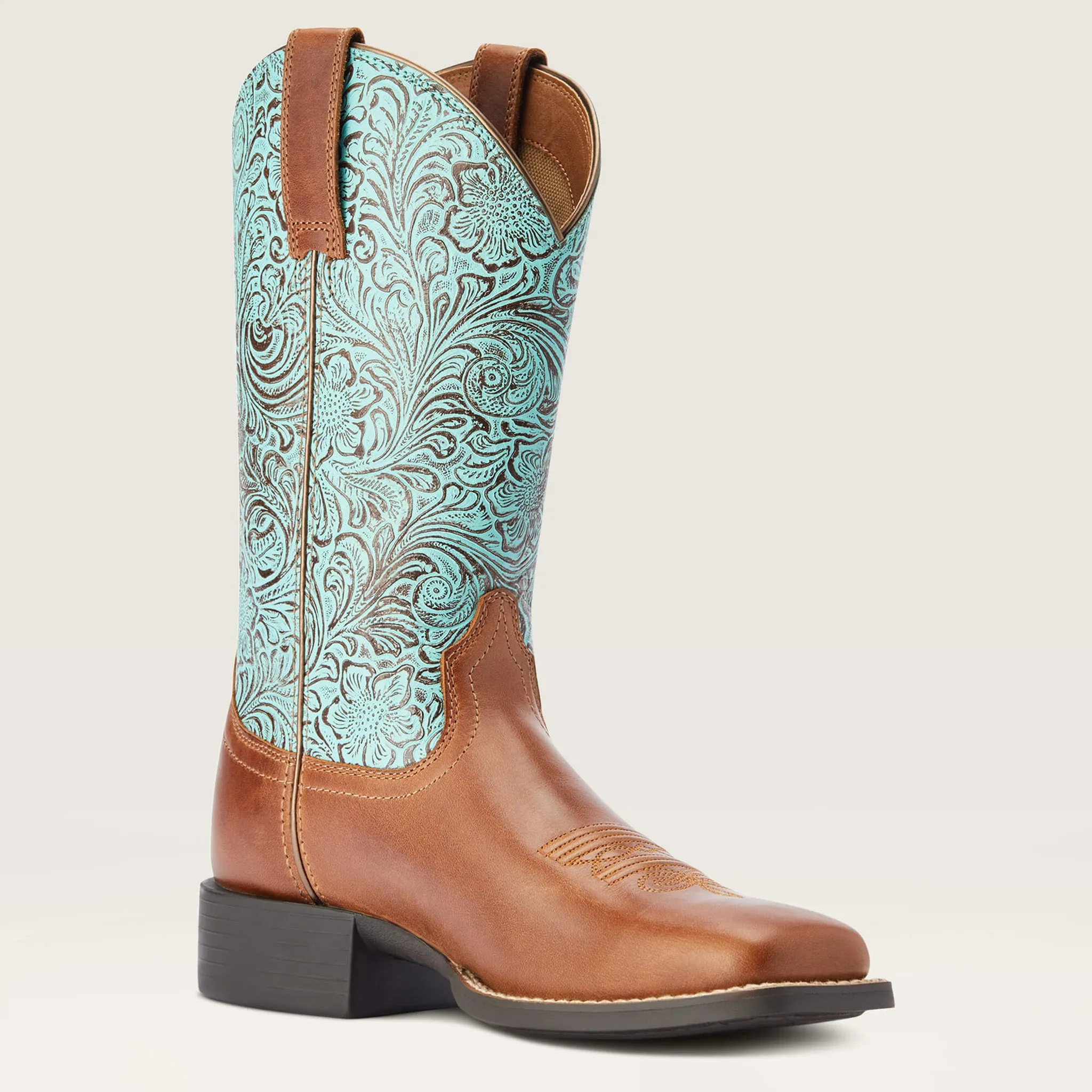 Ariat Women's Round Up Brown/Turquoise Square Toe Boots