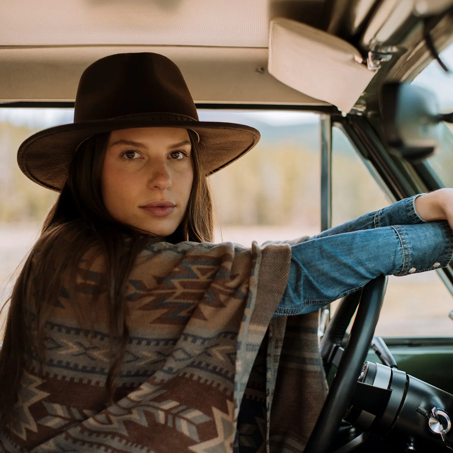 Aztec Print Sweater Poncho -STETSON