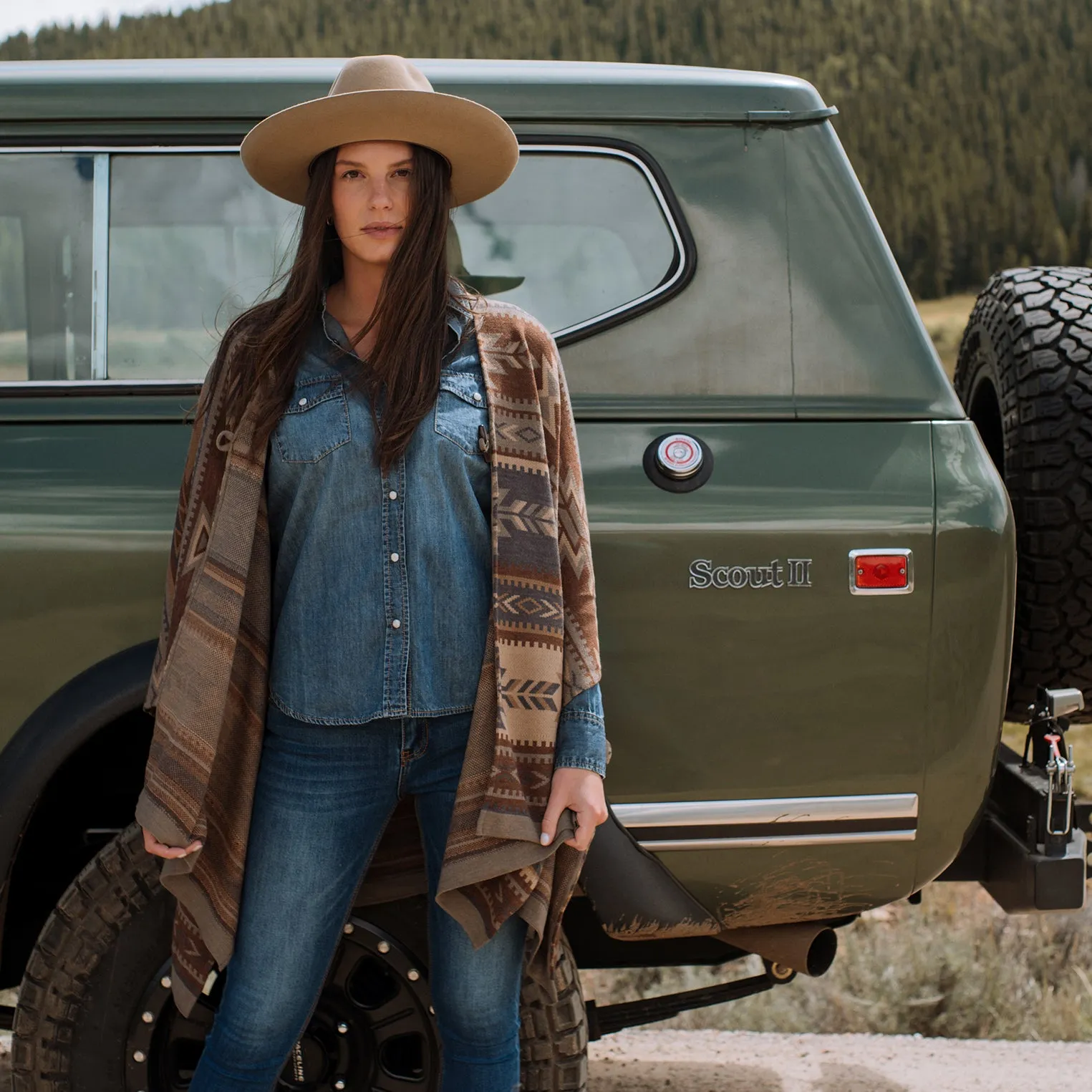Aztec Print Sweater Poncho -STETSON