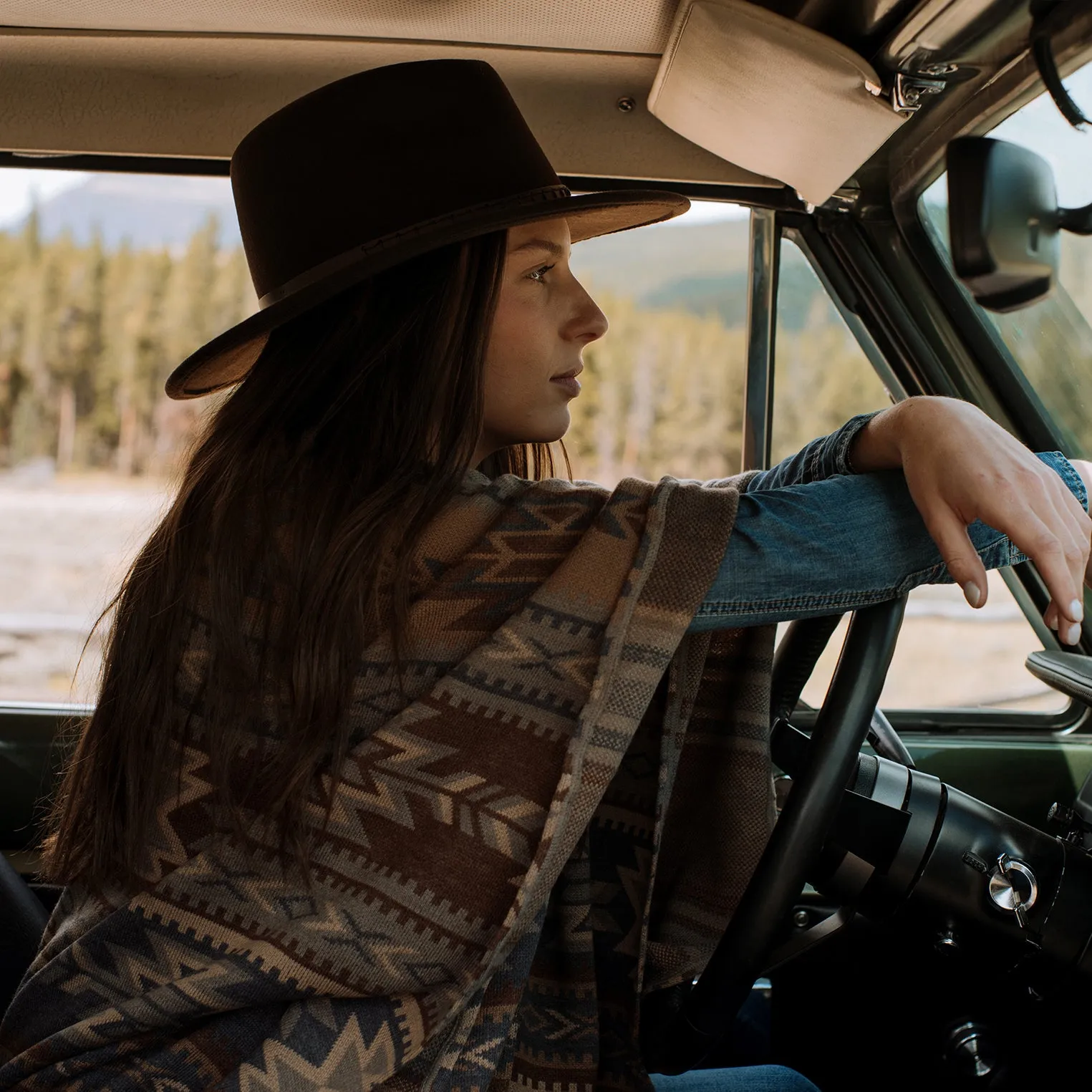 Aztec Print Sweater Poncho -STETSON