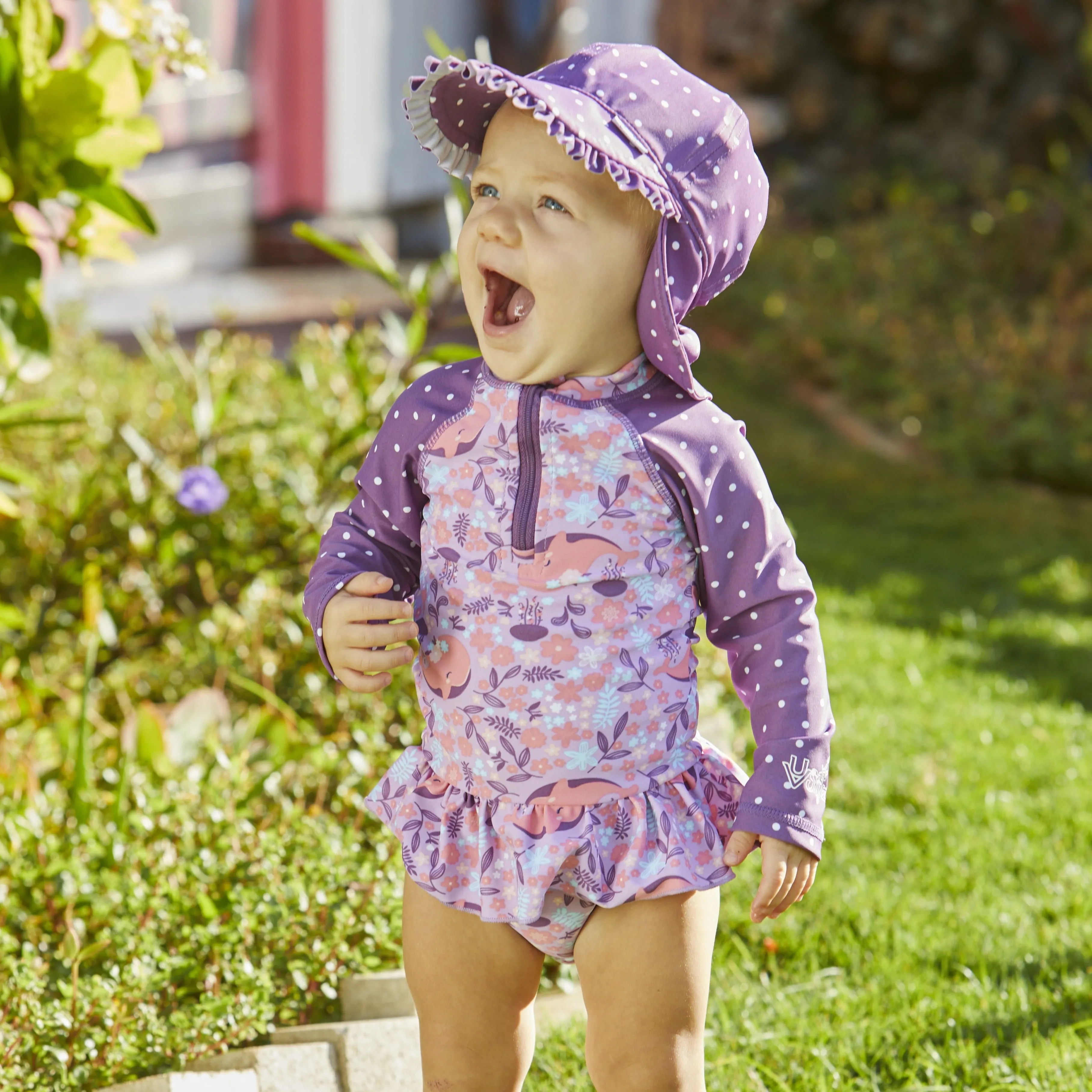 Baby Girl's Long Sleeve Ruffled Swim Suit