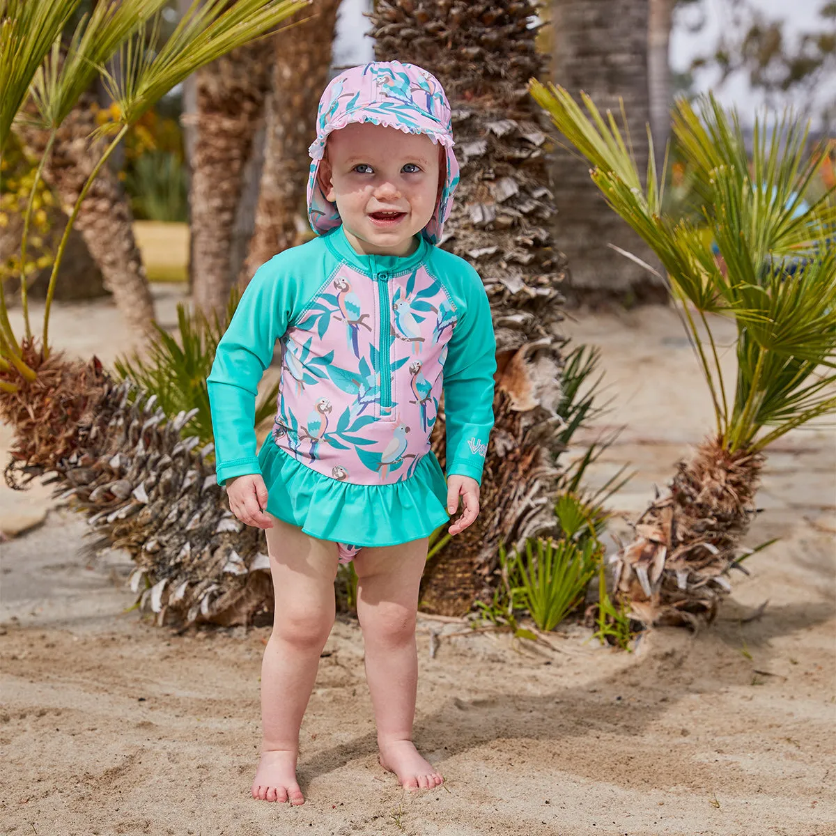 Baby Girl's Long Sleeve Ruffled Swim Suit