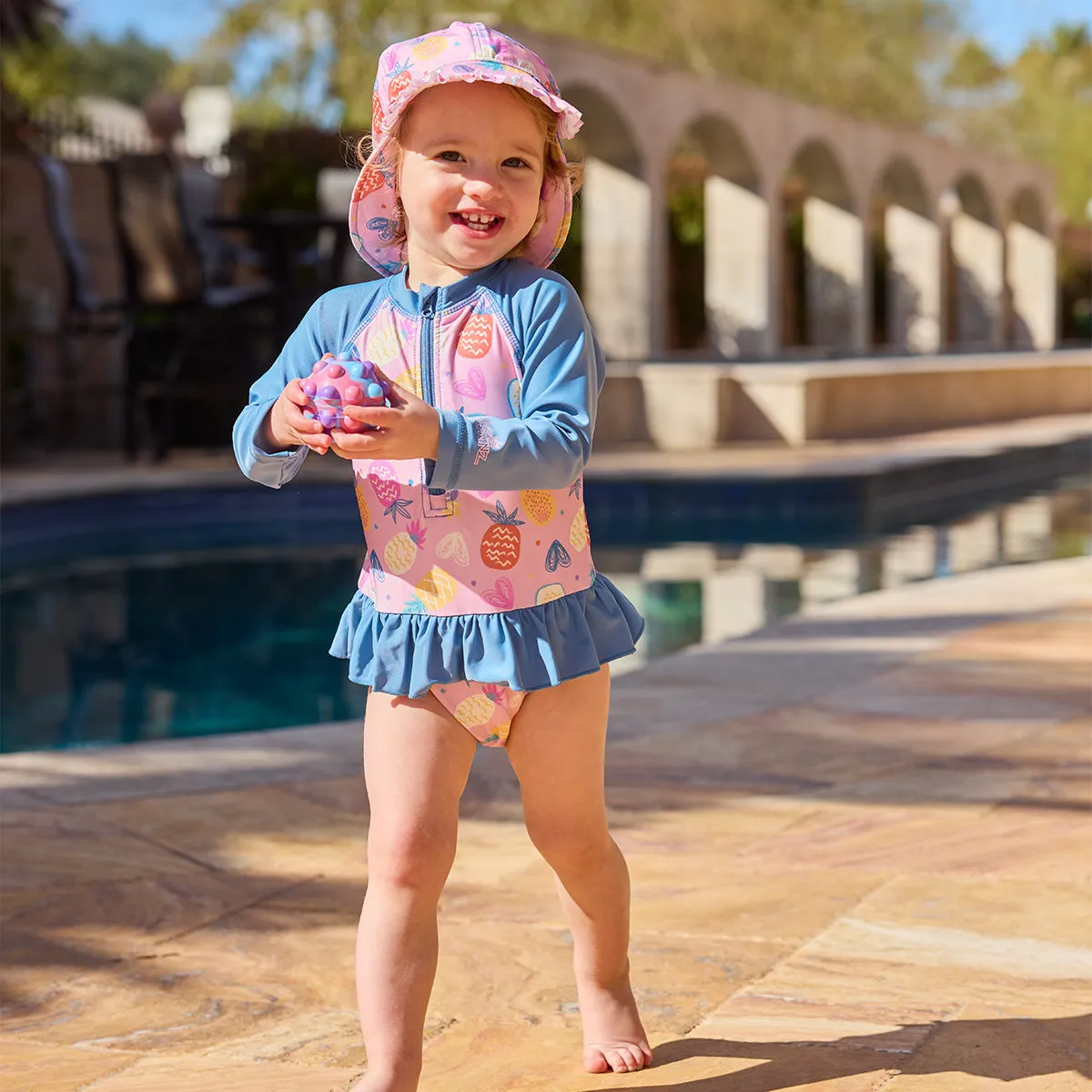 Baby Girl's Long Sleeve Ruffled Swim Suit