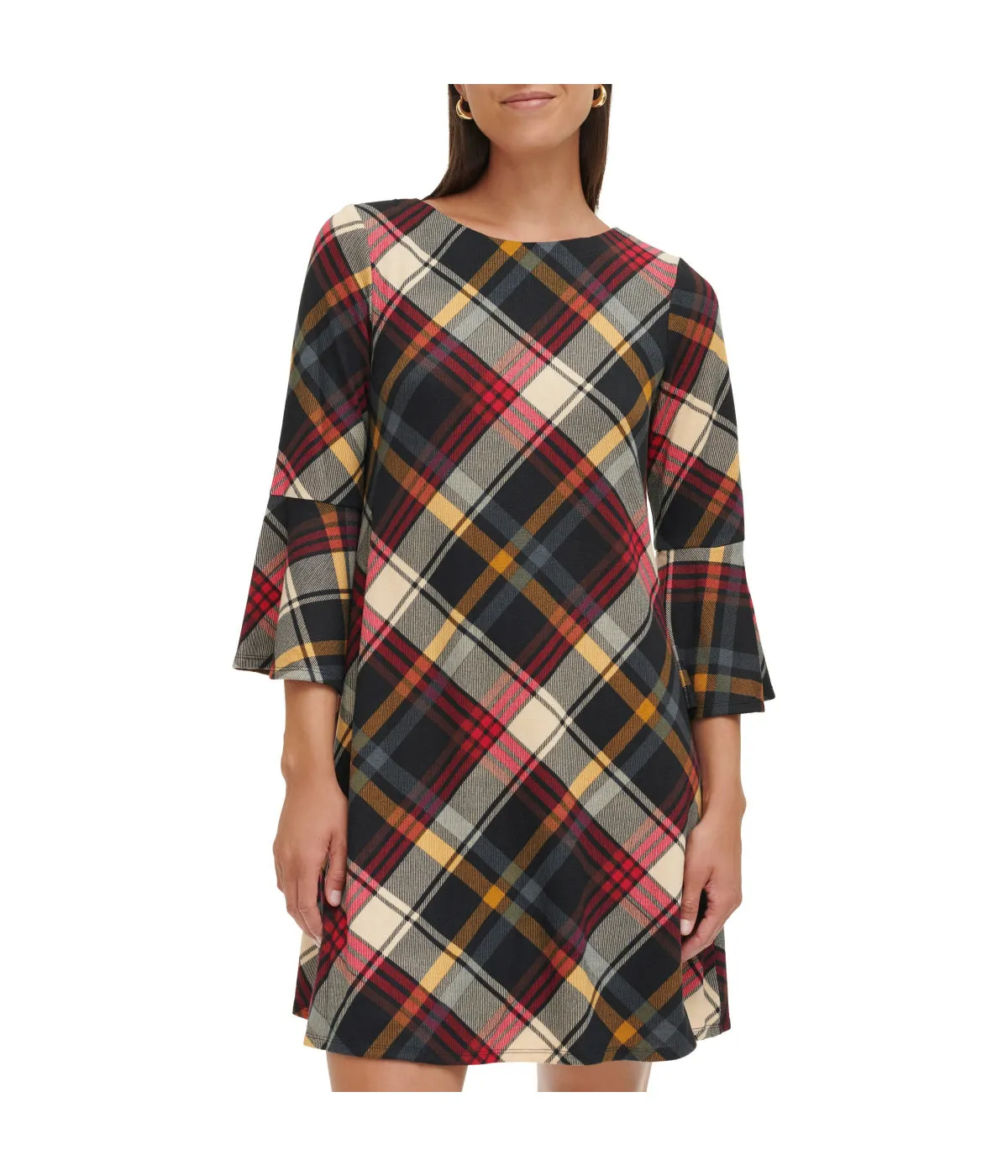 BestSelling 1Pc Bell Sleeve Trap Knit Melange Plaid Red Multi  Almost Gone!