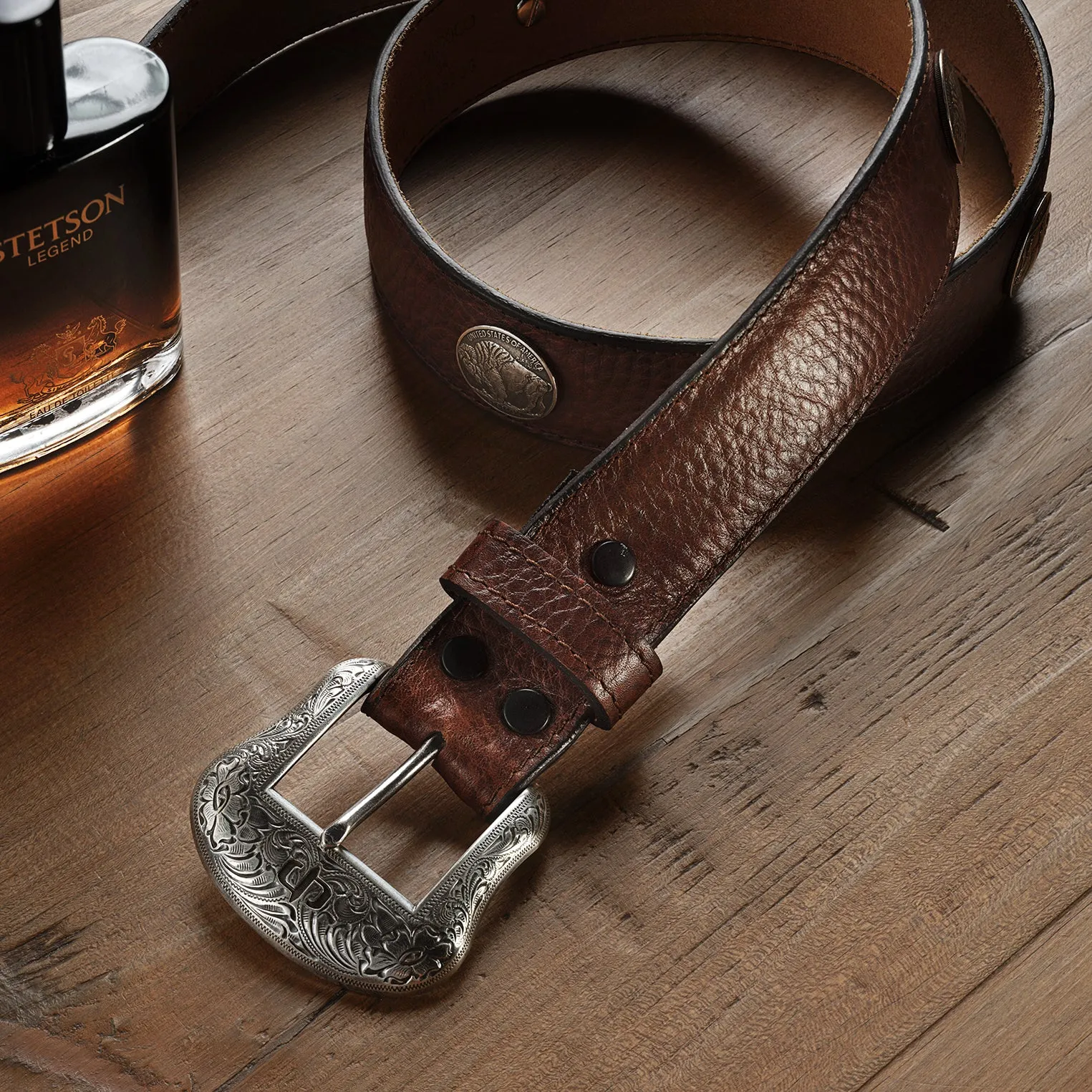 Bison Leather Concho Belt -STETSON