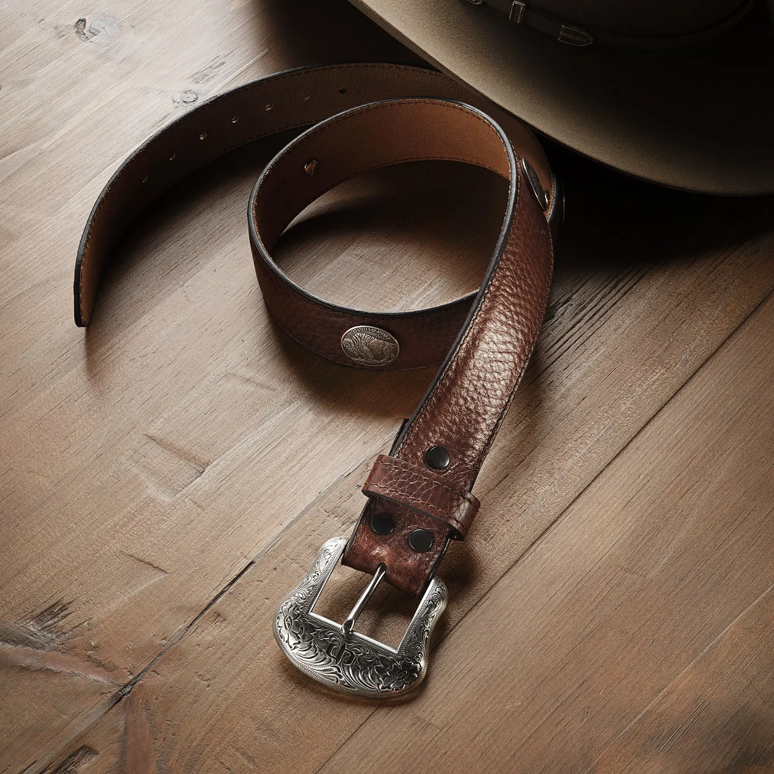 Bison Leather Concho Belt -STETSON