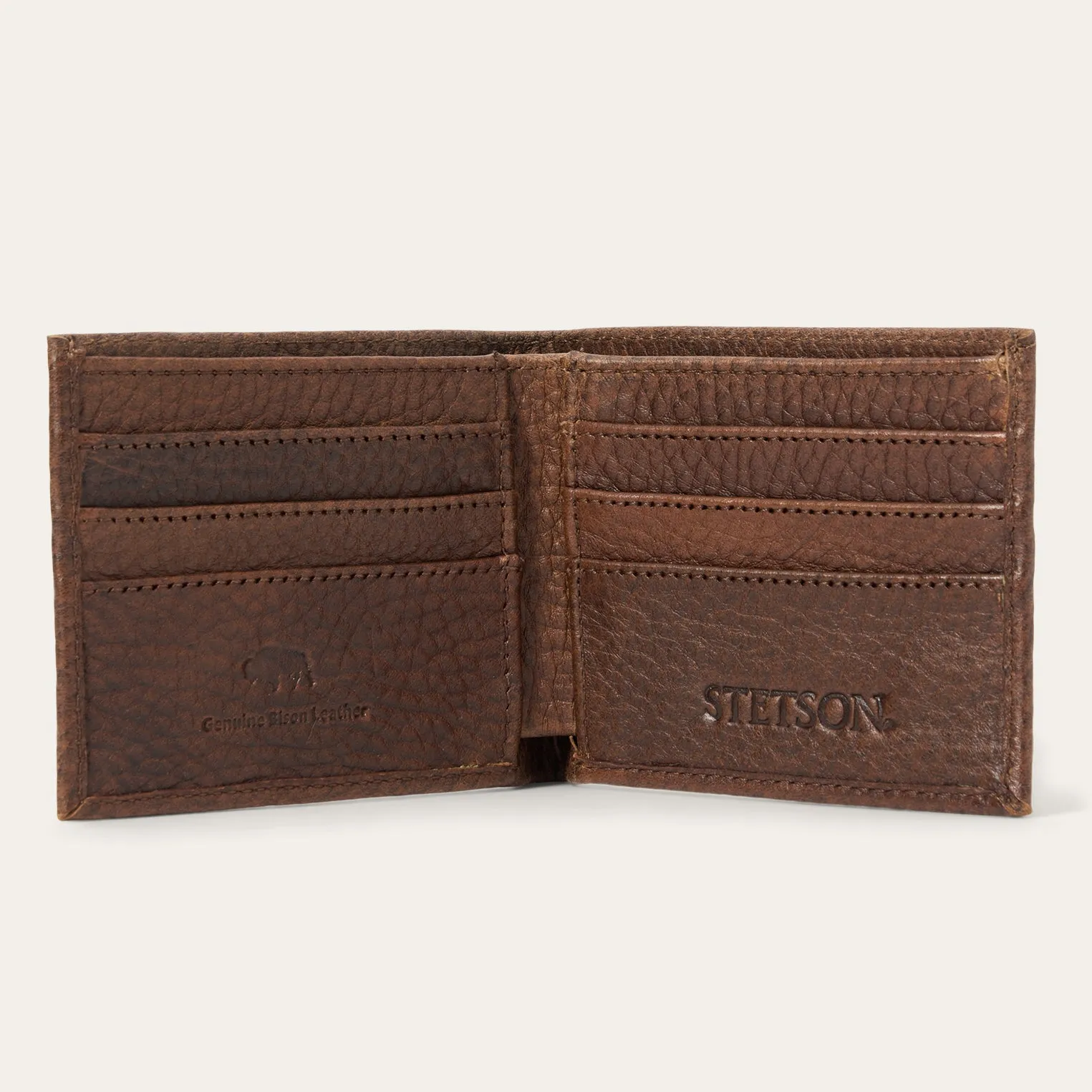Bison Leather Stetson Rivet Bi-Fold Wallet -STETSON