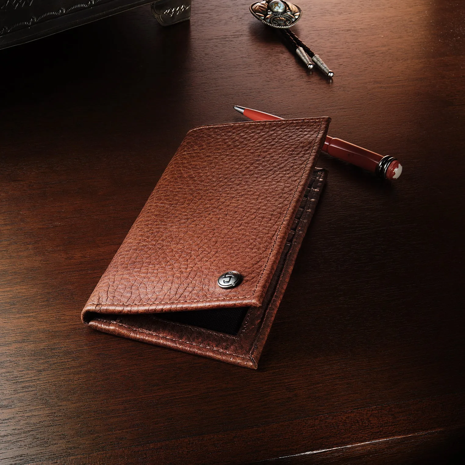Bison Leather Stetson Rivet Checkbook Wallet -STETSON