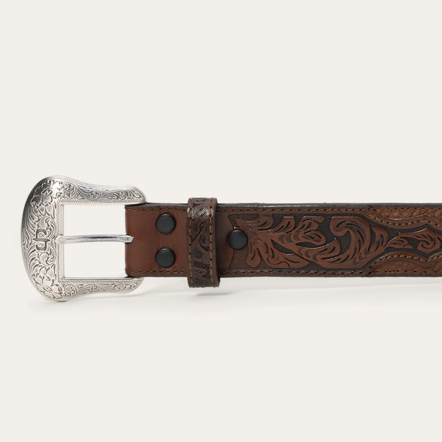 Bison Leather Tooled Tab Belt -STETSON