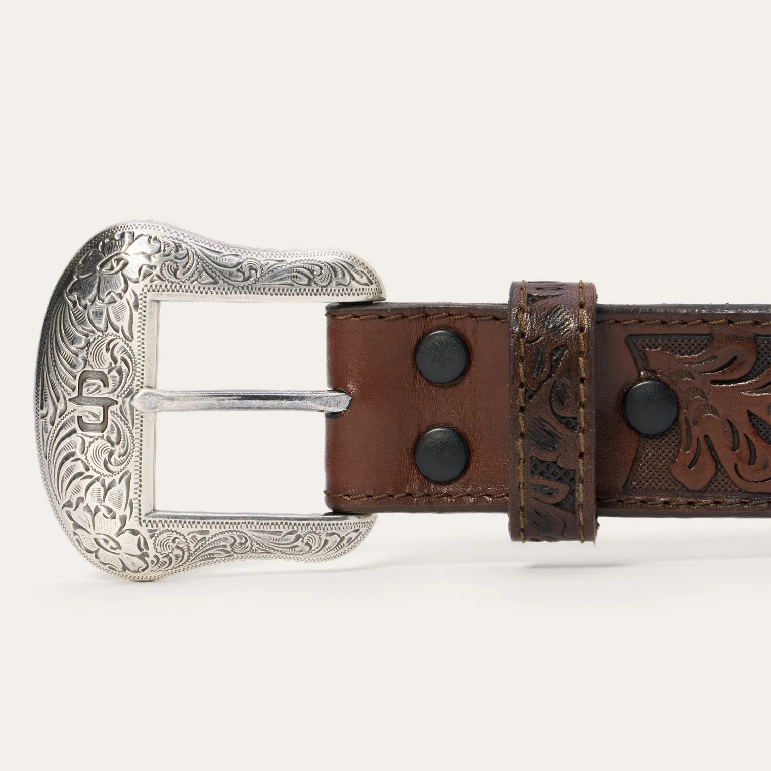 Bison Leather Tooled Tab Belt -STETSON