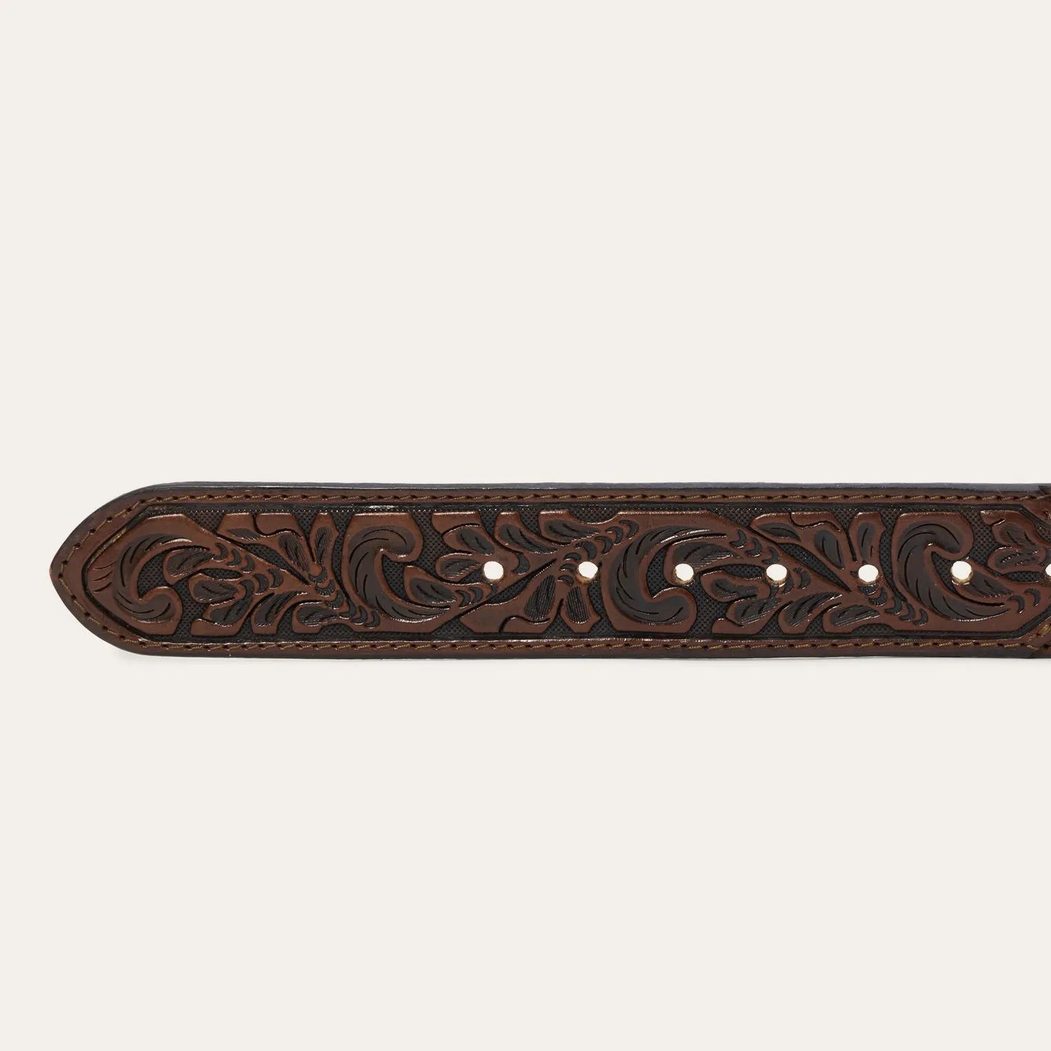 Bison Leather Tooled Tab Belt -STETSON