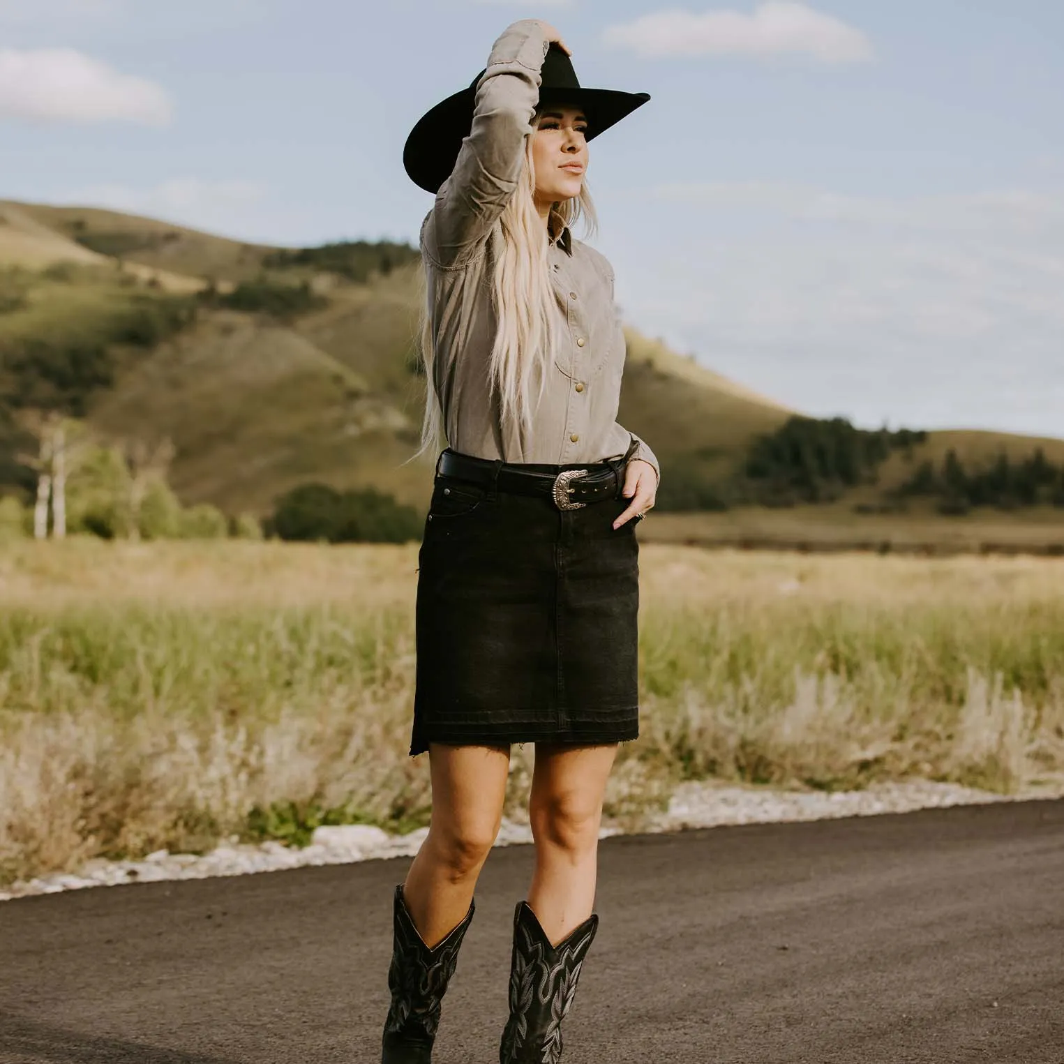 Black Denim 5-Pocket Skirt -STETSON