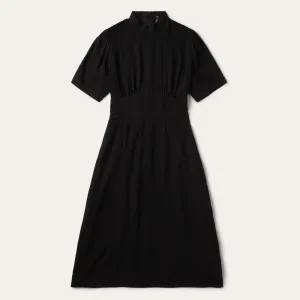 Black Herringbone Twill Midi Dress -STETSON