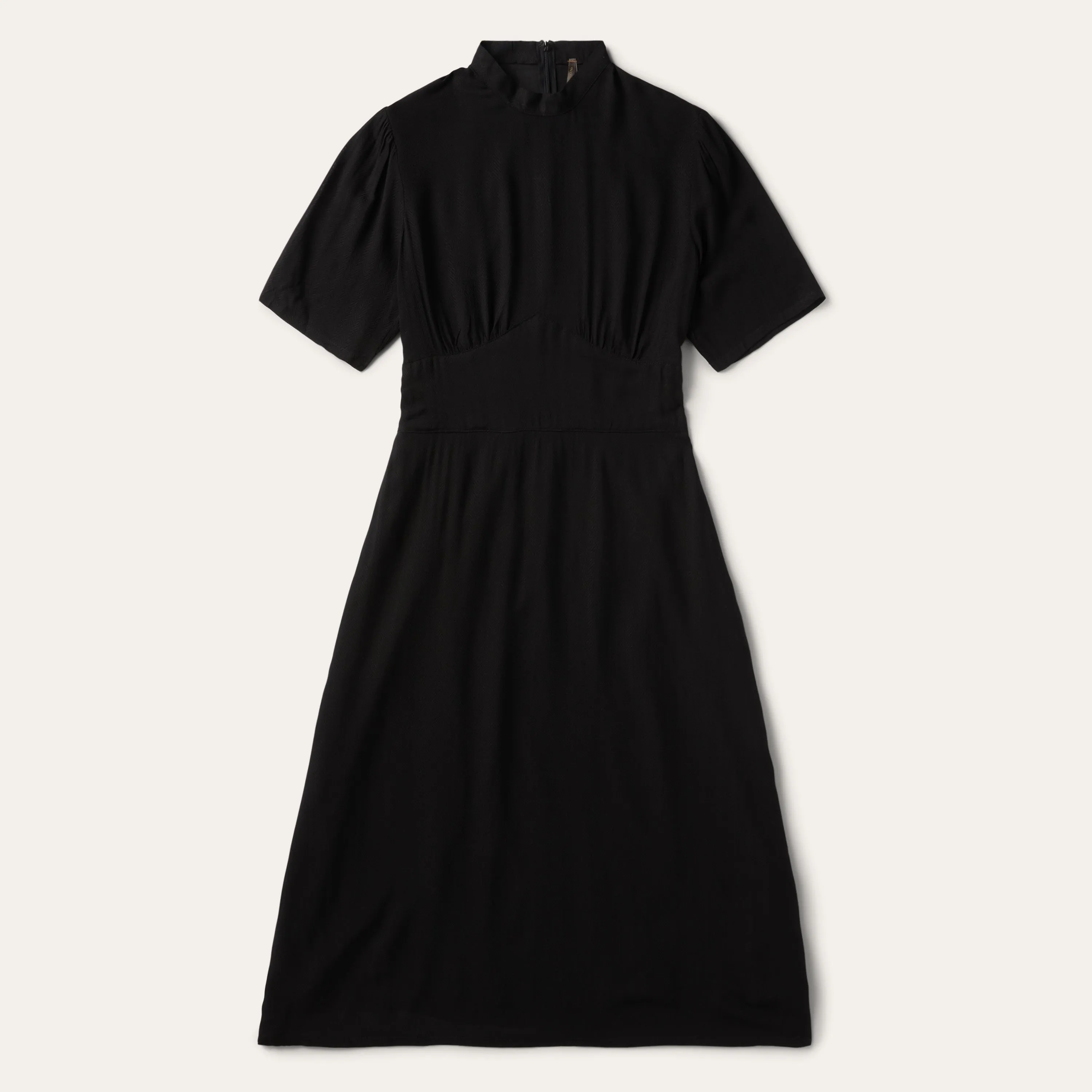 Black Herringbone Twill Midi Dress -STETSON