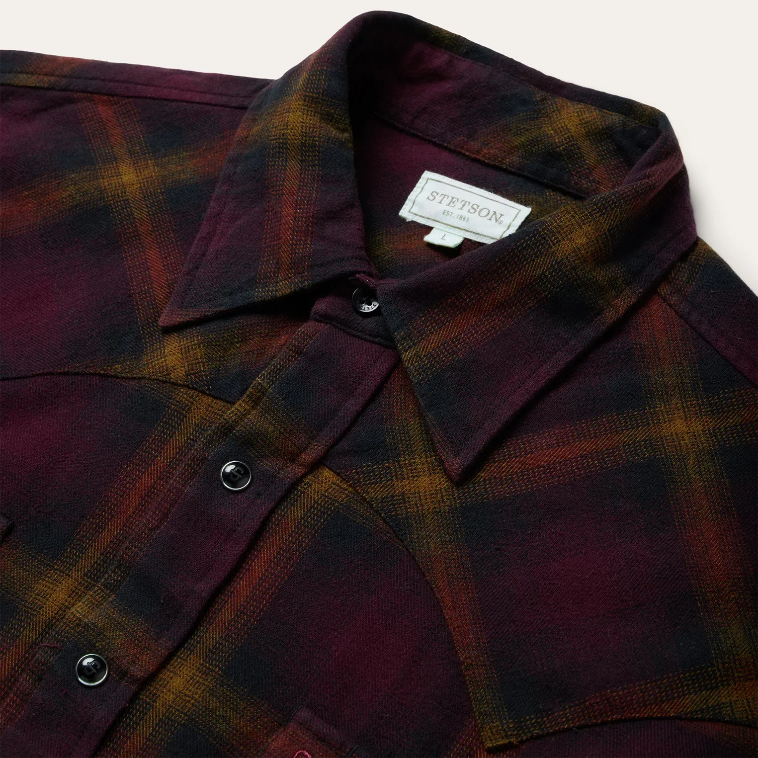 Black Wine Plaid Flannel Western Shirt -STETSON