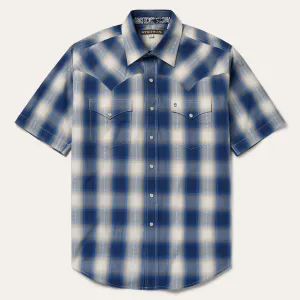 Blue Ombre Plaid Short Sleeve Western Shirt -STETSON