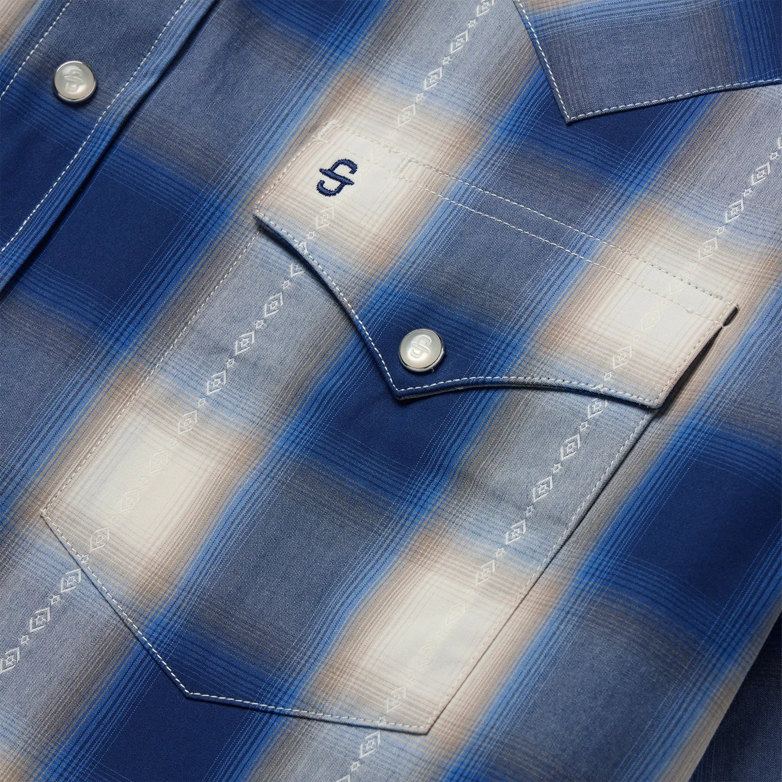 Blue Ombre Plaid Short Sleeve Western Shirt -STETSON