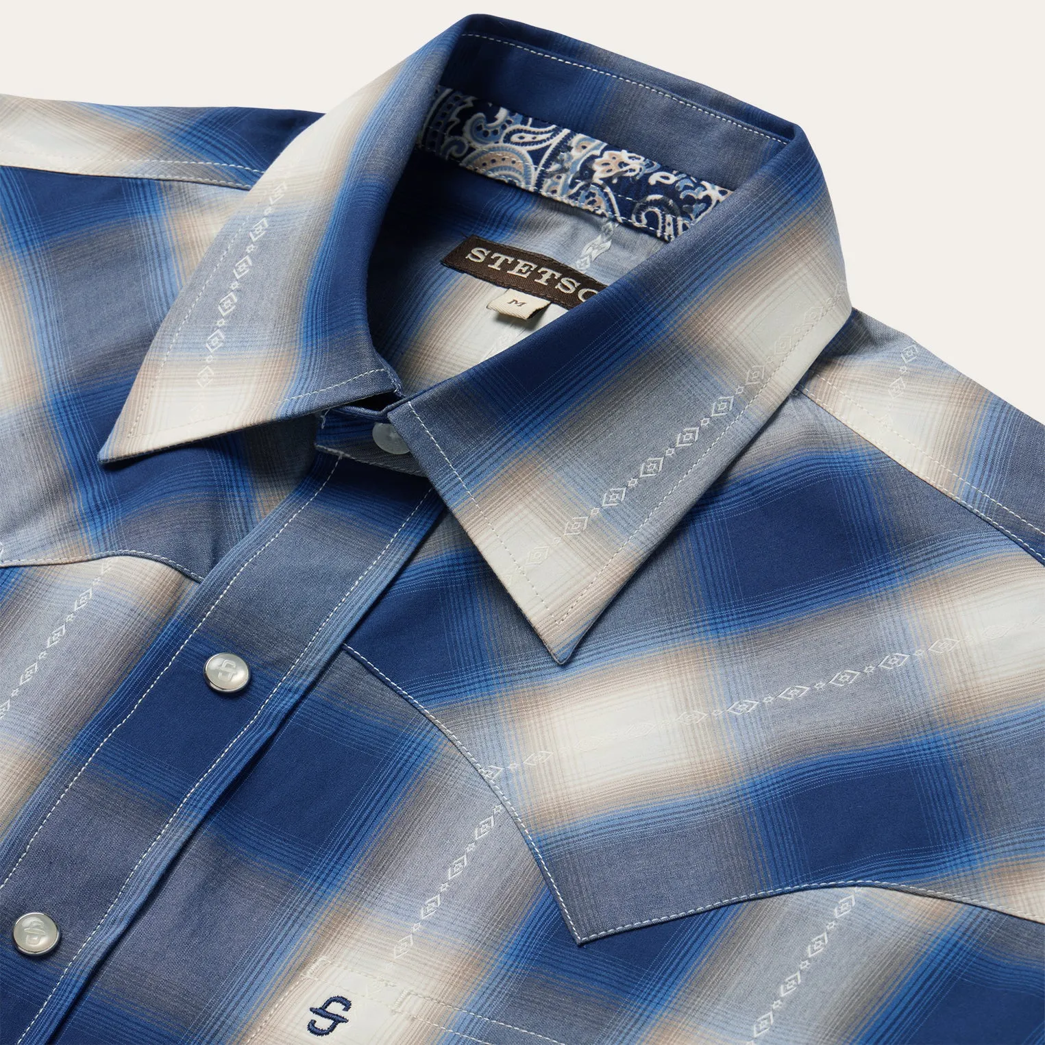 Blue Ombre Plaid Short Sleeve Western Shirt -STETSON