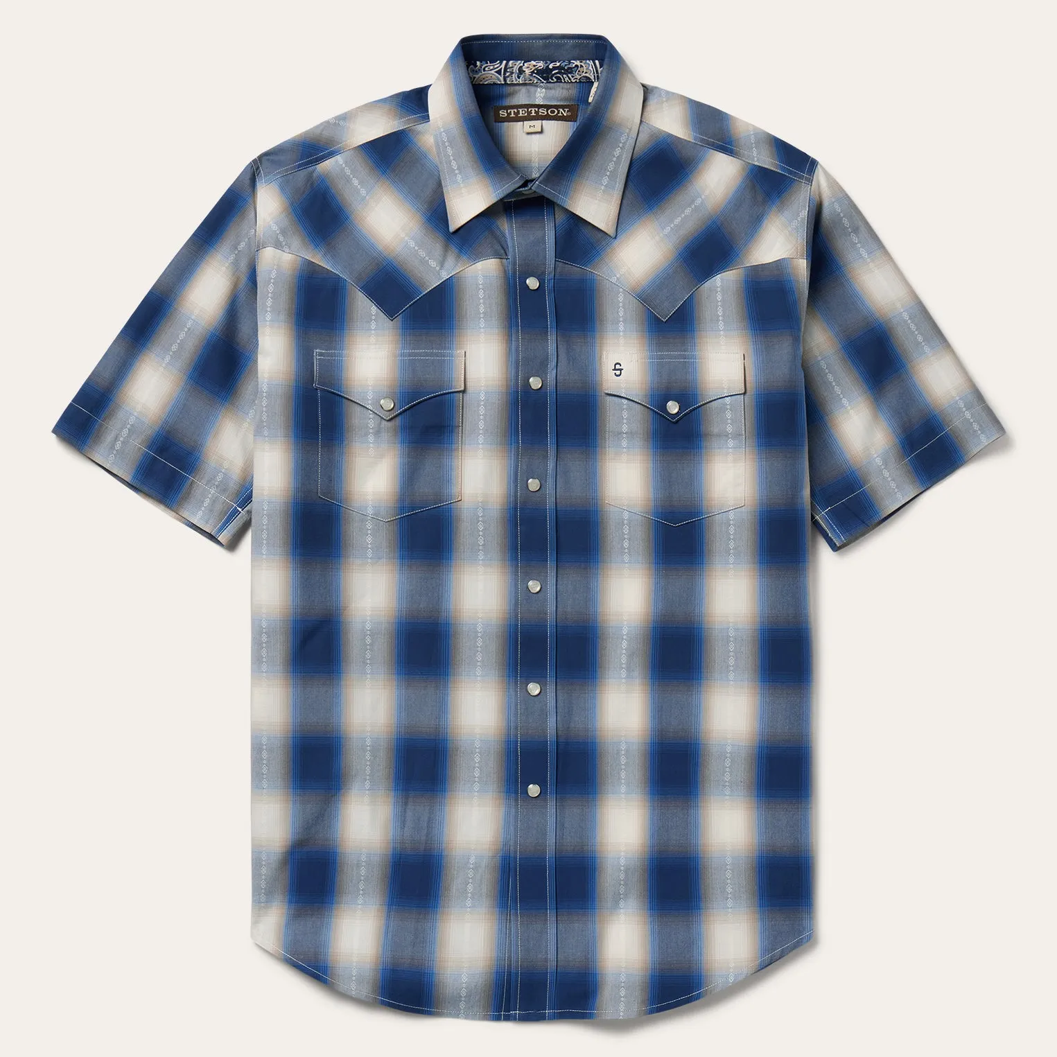Blue Ombre Plaid Short Sleeve Western Shirt -STETSON