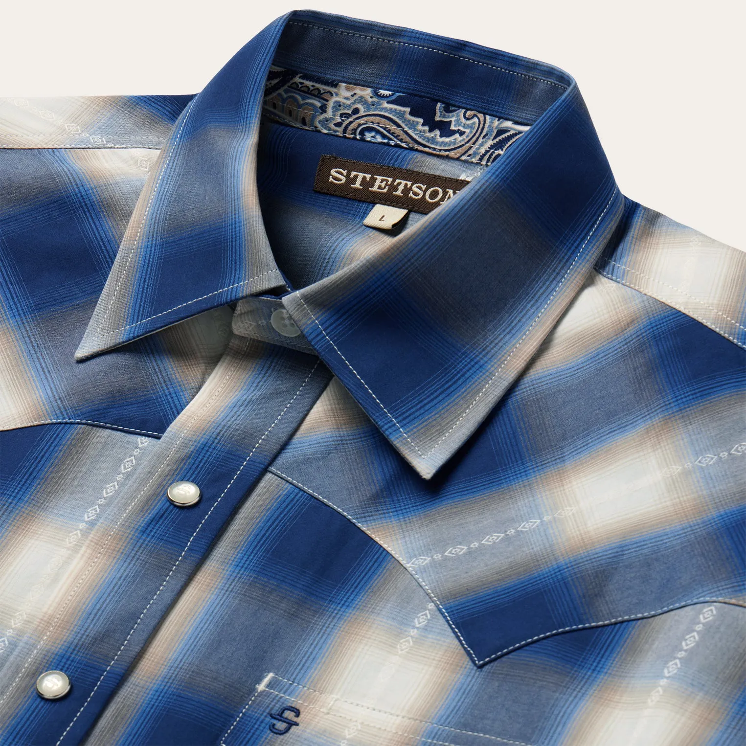 Blue Ombre Plaid Western Shirt -STETSON