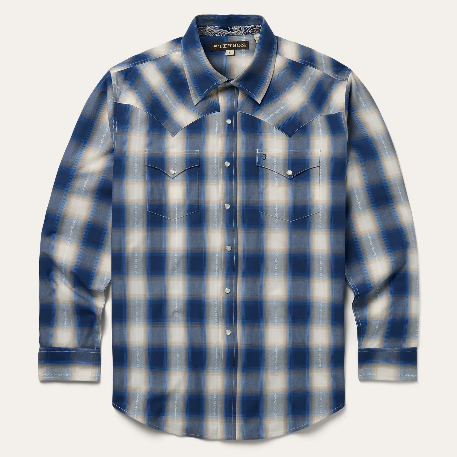 Blue Ombre Plaid Western Shirt -STETSON