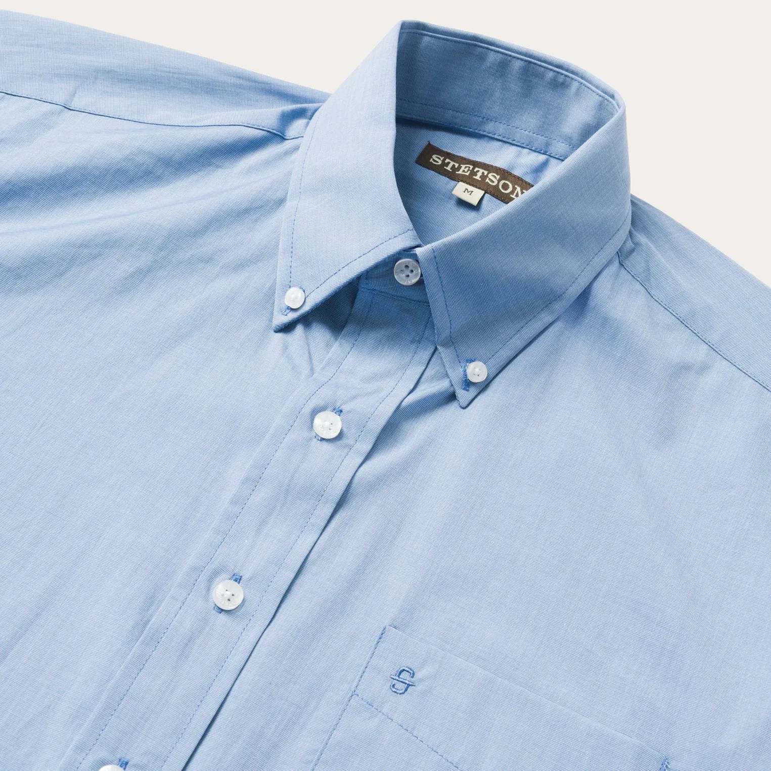 Blue Solid One-Pocket Snap-Front Shirt -STETSON