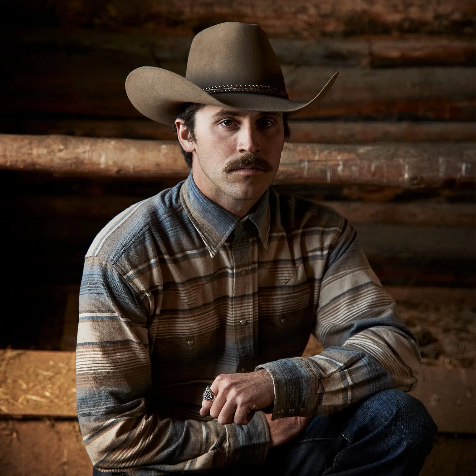 Blue Stripe Flannel Western Shirt -STETSON
