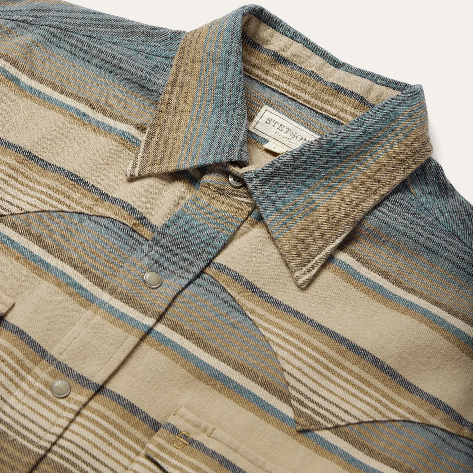 Blue Stripe Flannel Western Shirt -STETSON
