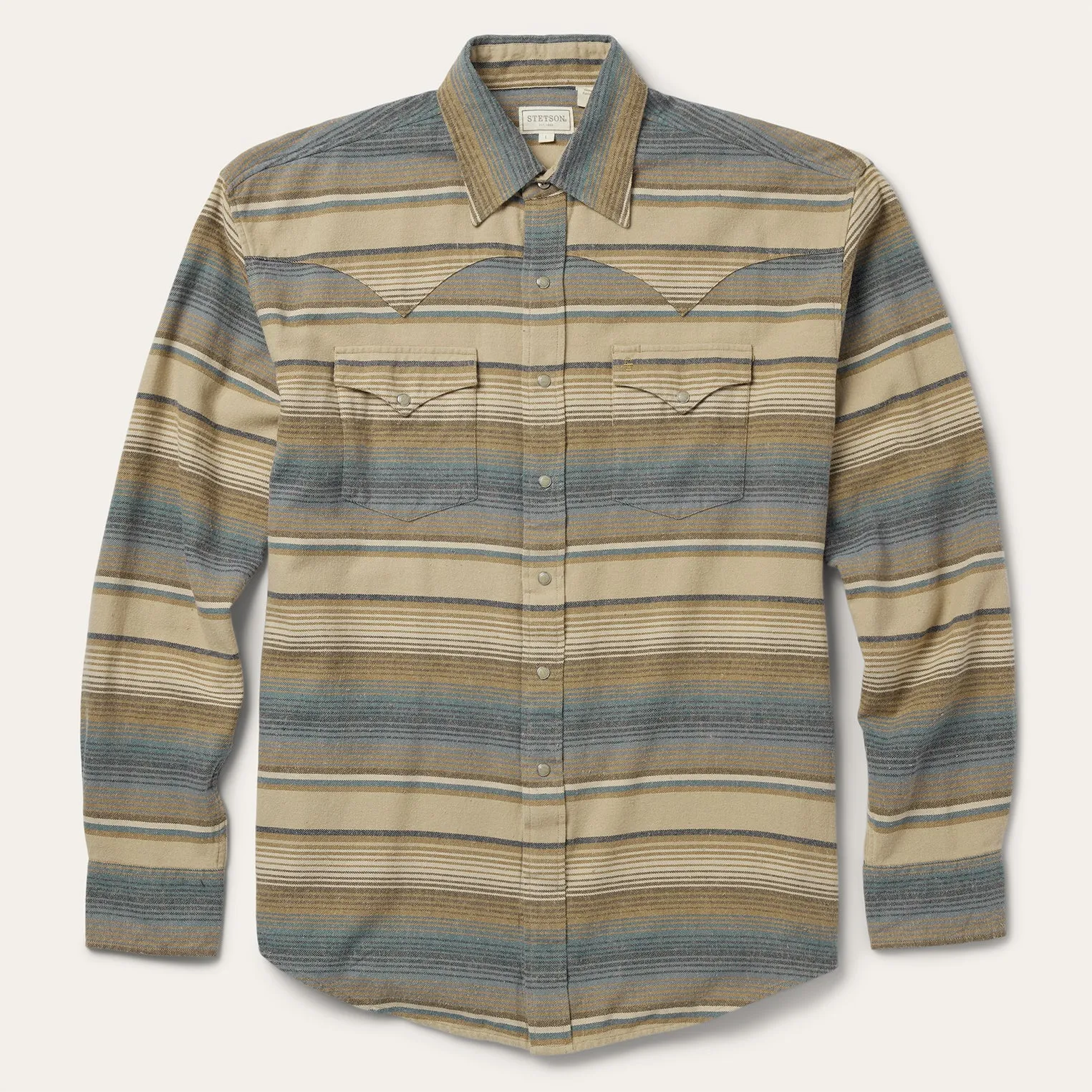 Blue Stripe Flannel Western Shirt -STETSON