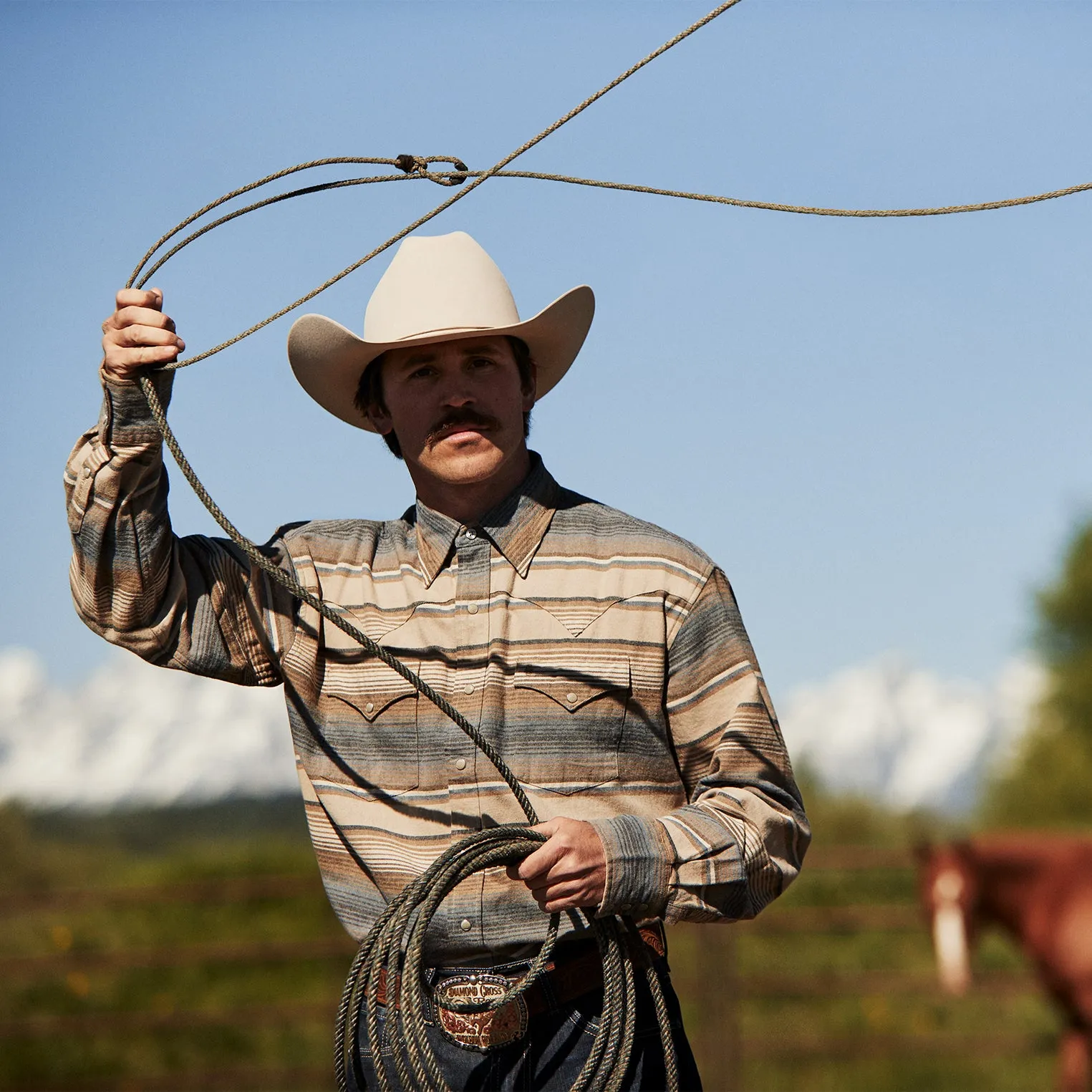 Blue Stripe Flannel Western Shirt -STETSON