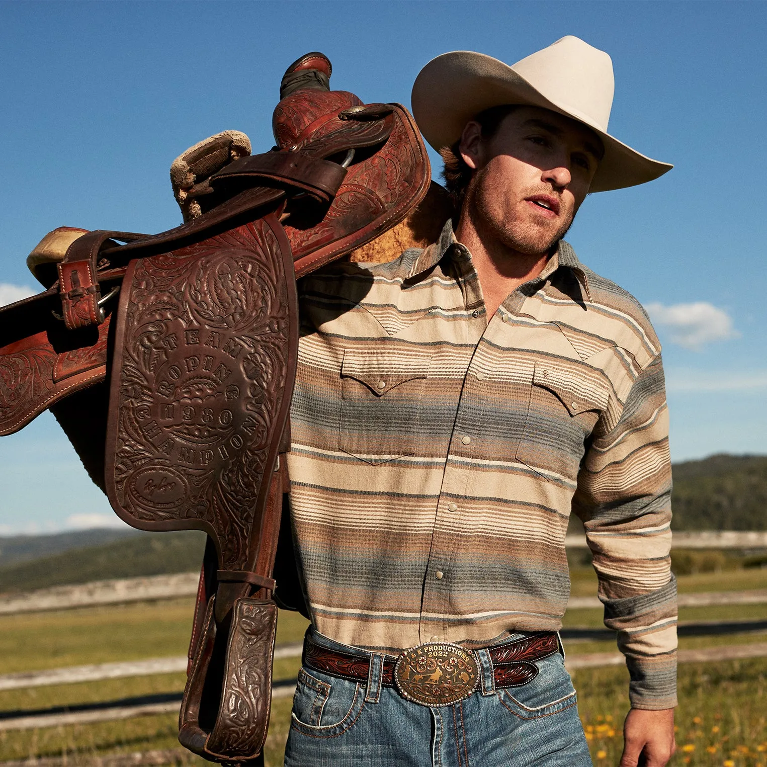 Blue Stripe Flannel Western Shirt -STETSON