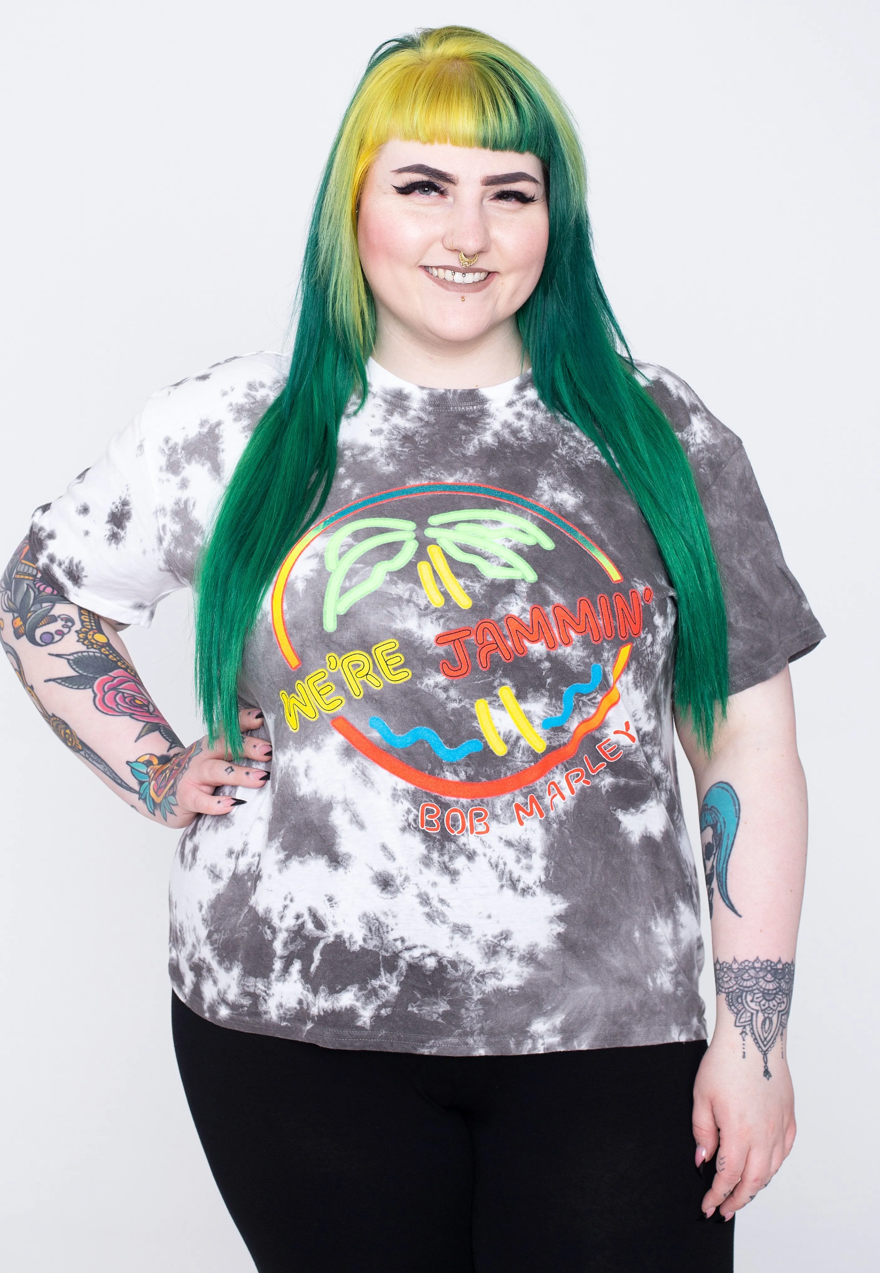 Bob Marley - Neon Sign Dip Dye On White - T-Shirt