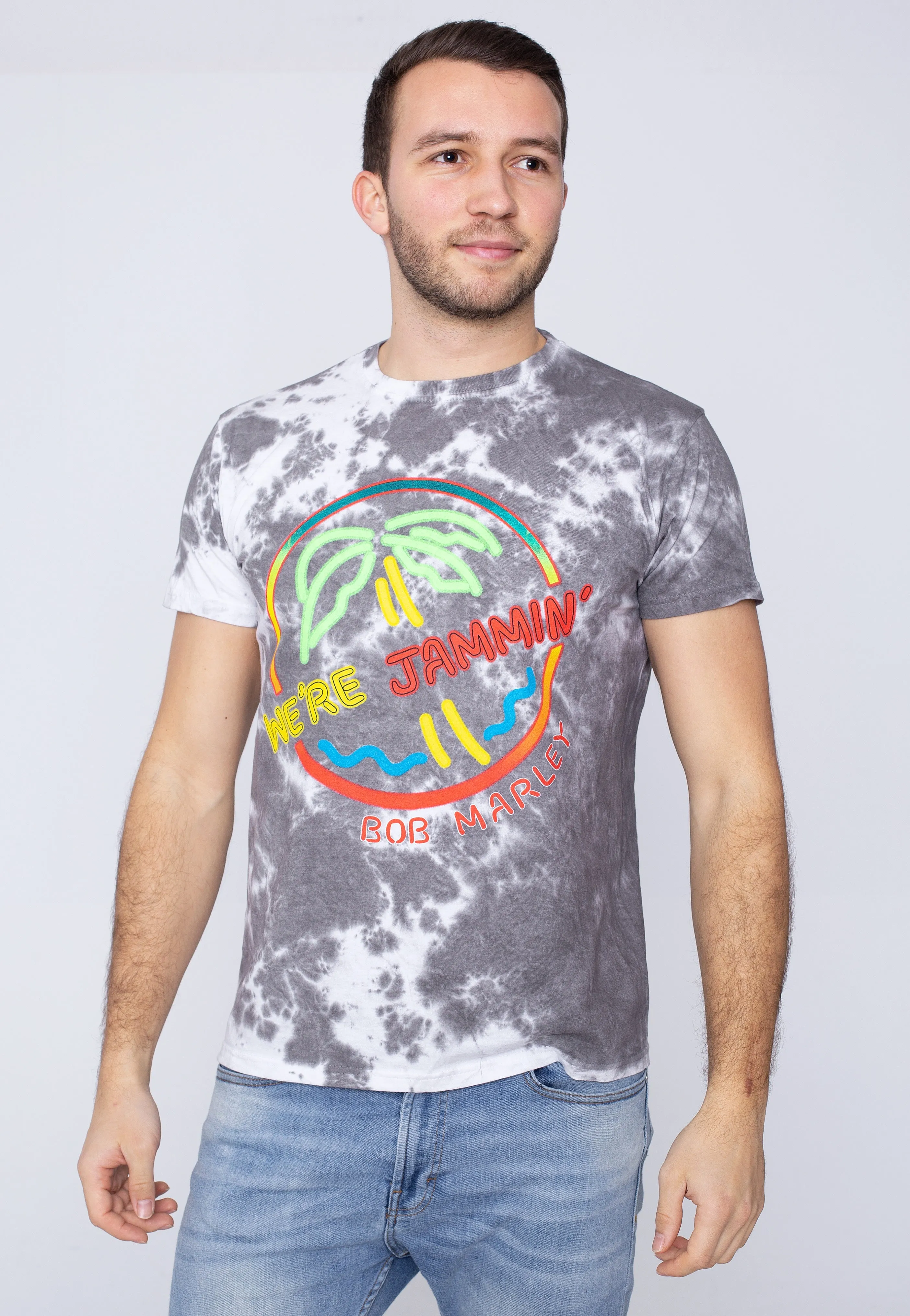 Bob Marley - Neon Sign Dip Dye On White - T-Shirt