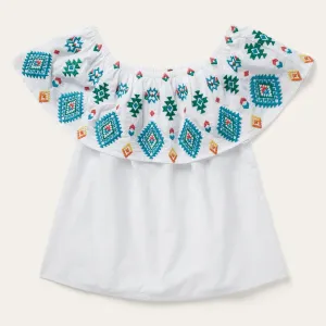 Bright Schiffli Embroidered White Cotton Lawn Blouse -STETSON