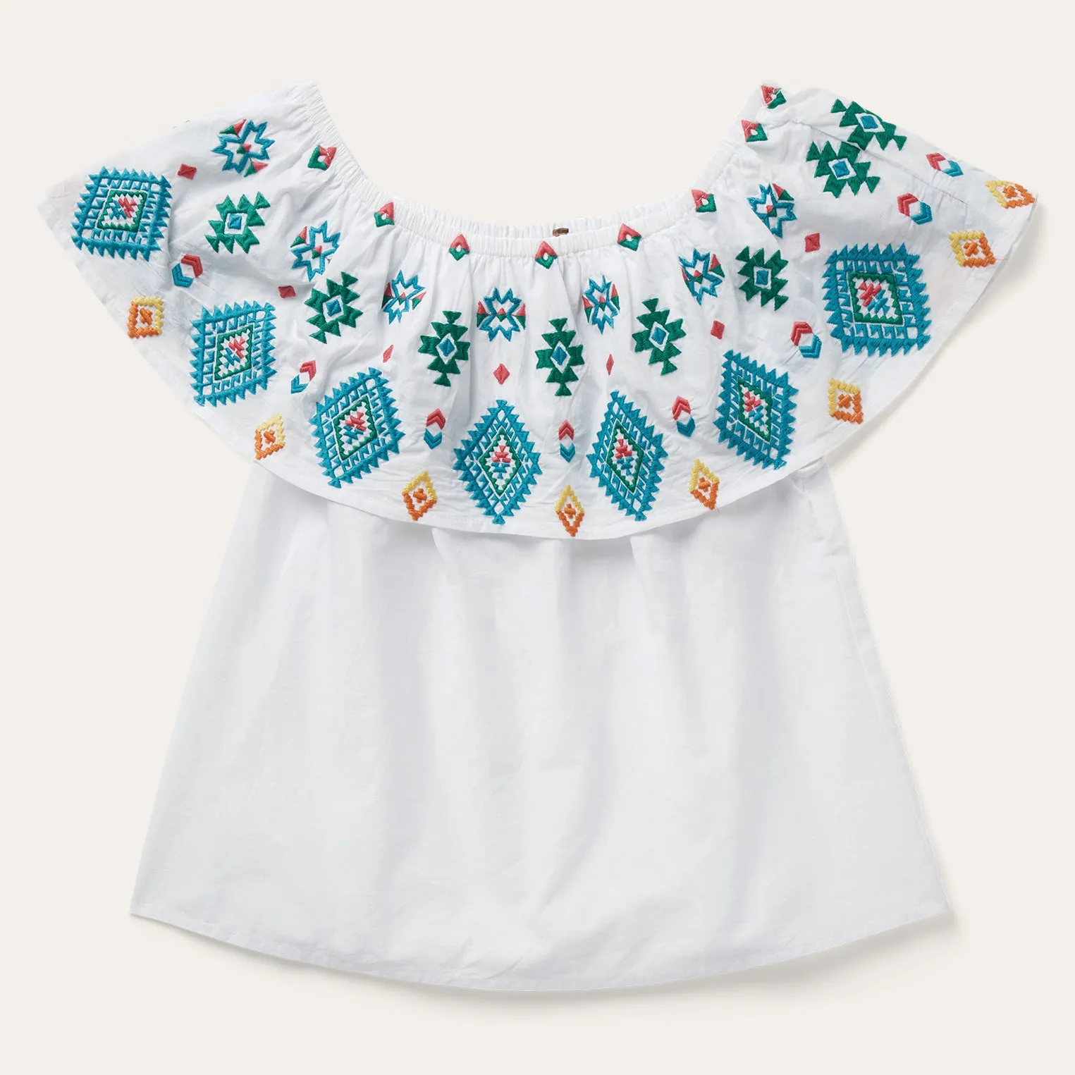 Bright Schiffli Embroidered White Cotton Lawn Blouse -STETSON