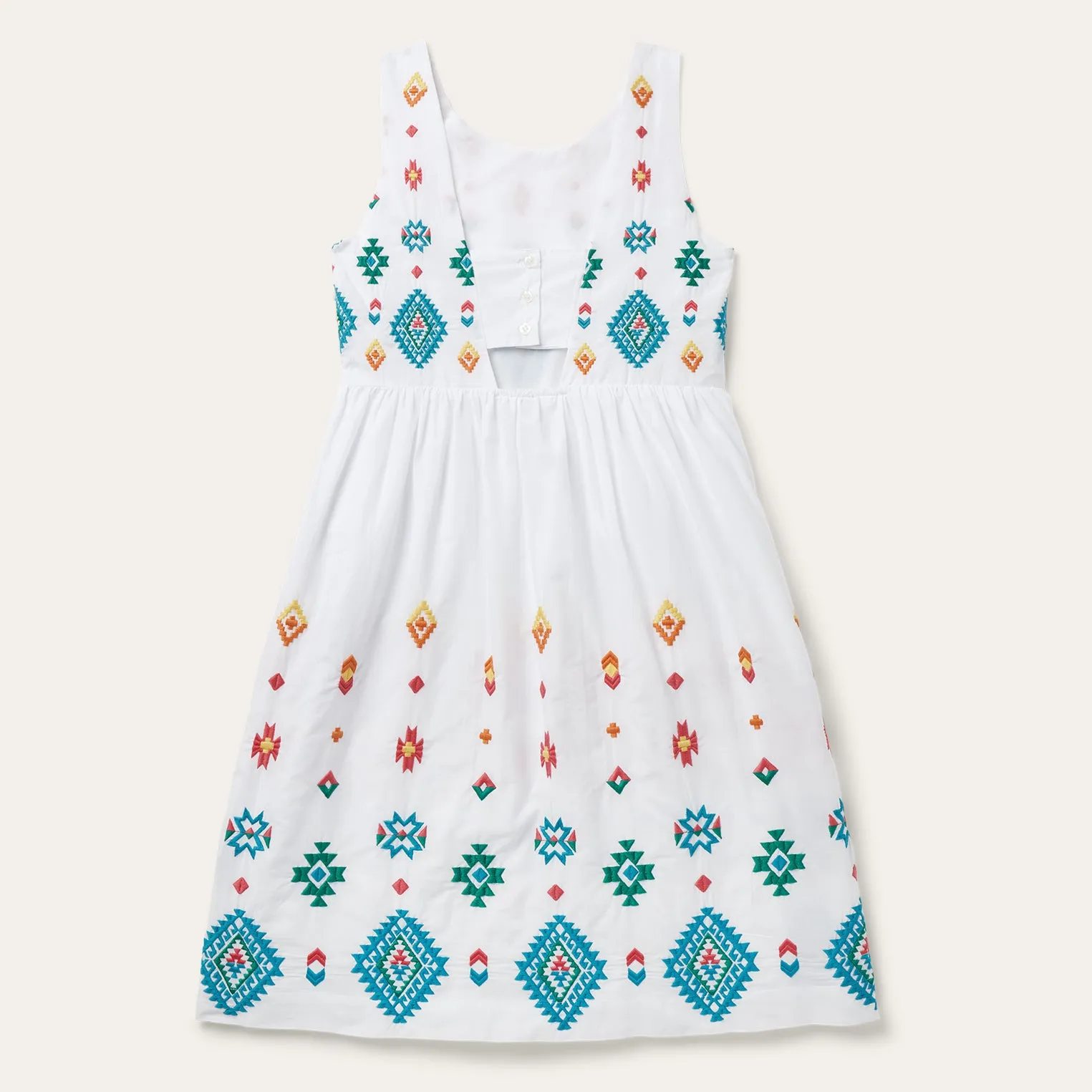 Bright Schiffli Embroidered White Cotton Lawn Dress -STETSON