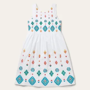Bright Schiffli Embroidered White Cotton Lawn Dress -STETSON