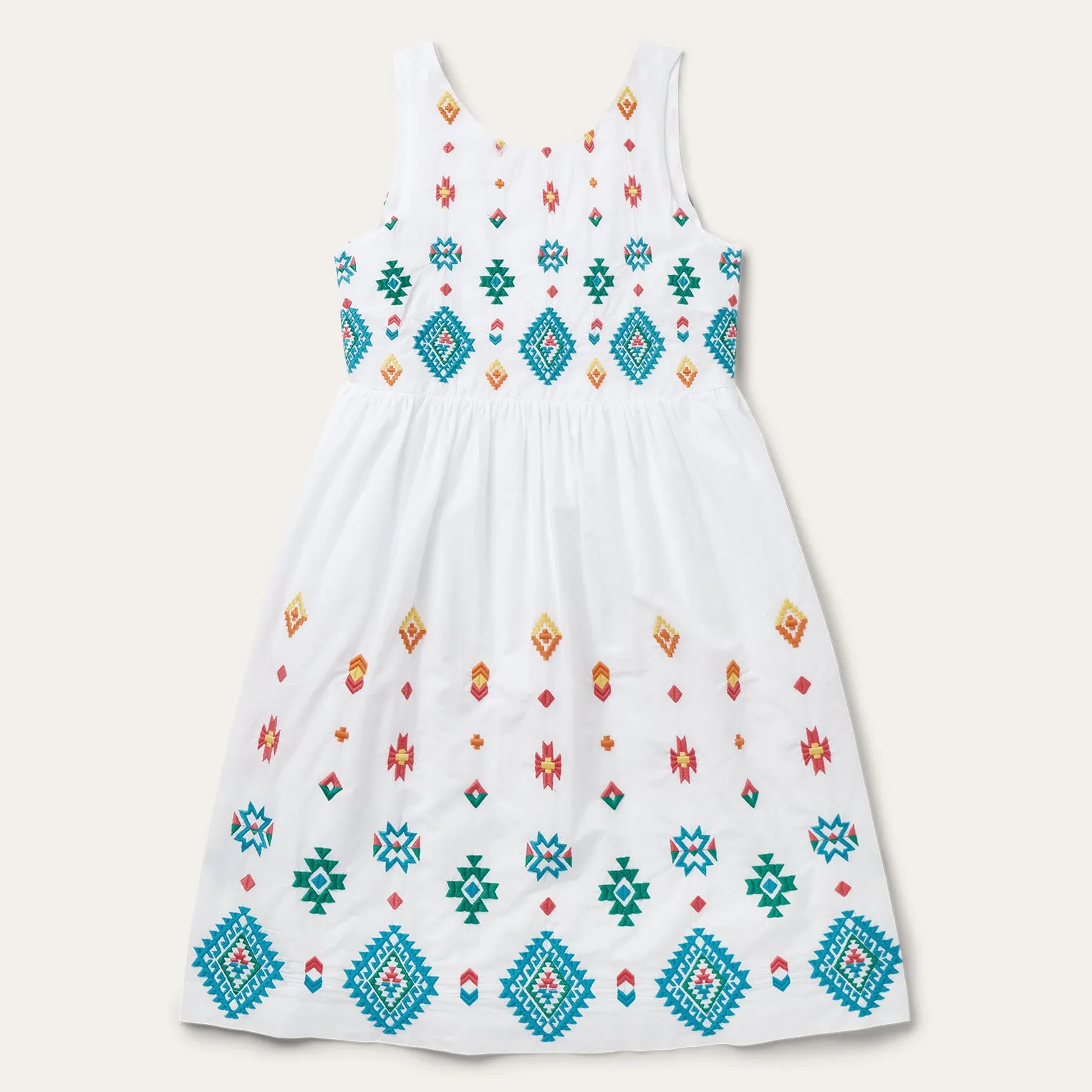 Bright Schiffli Embroidered White Cotton Lawn Dress -STETSON